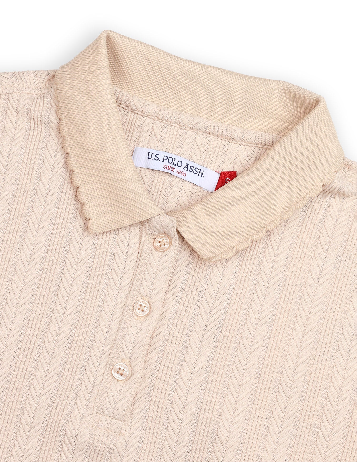 Vertical Striped Textured Regular Fit Polo Shirt Off White - U.S. Polo Assn. India | Large