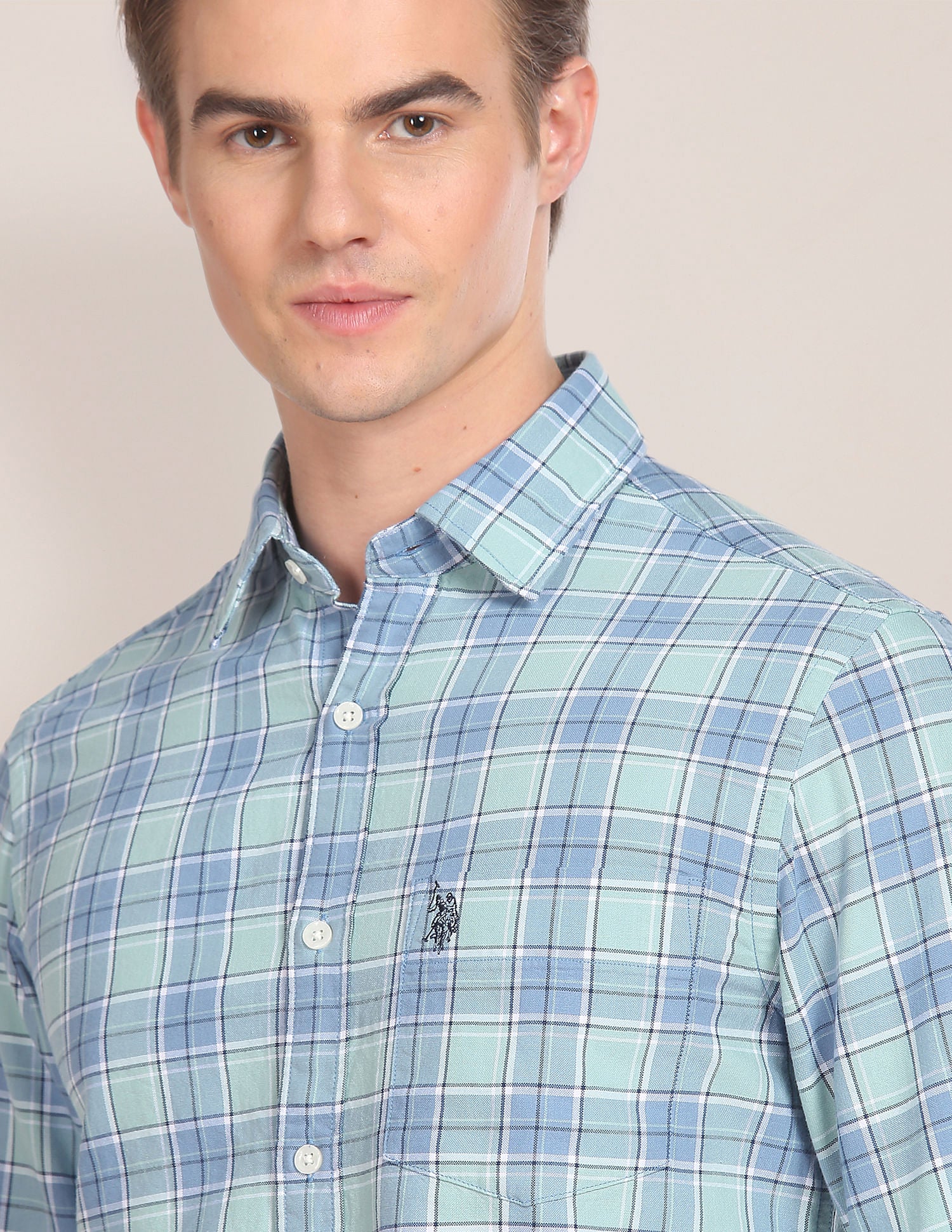 Tartan Check Tailored Fit Shirt Light Green - U.S. Polo Assn. India | Large