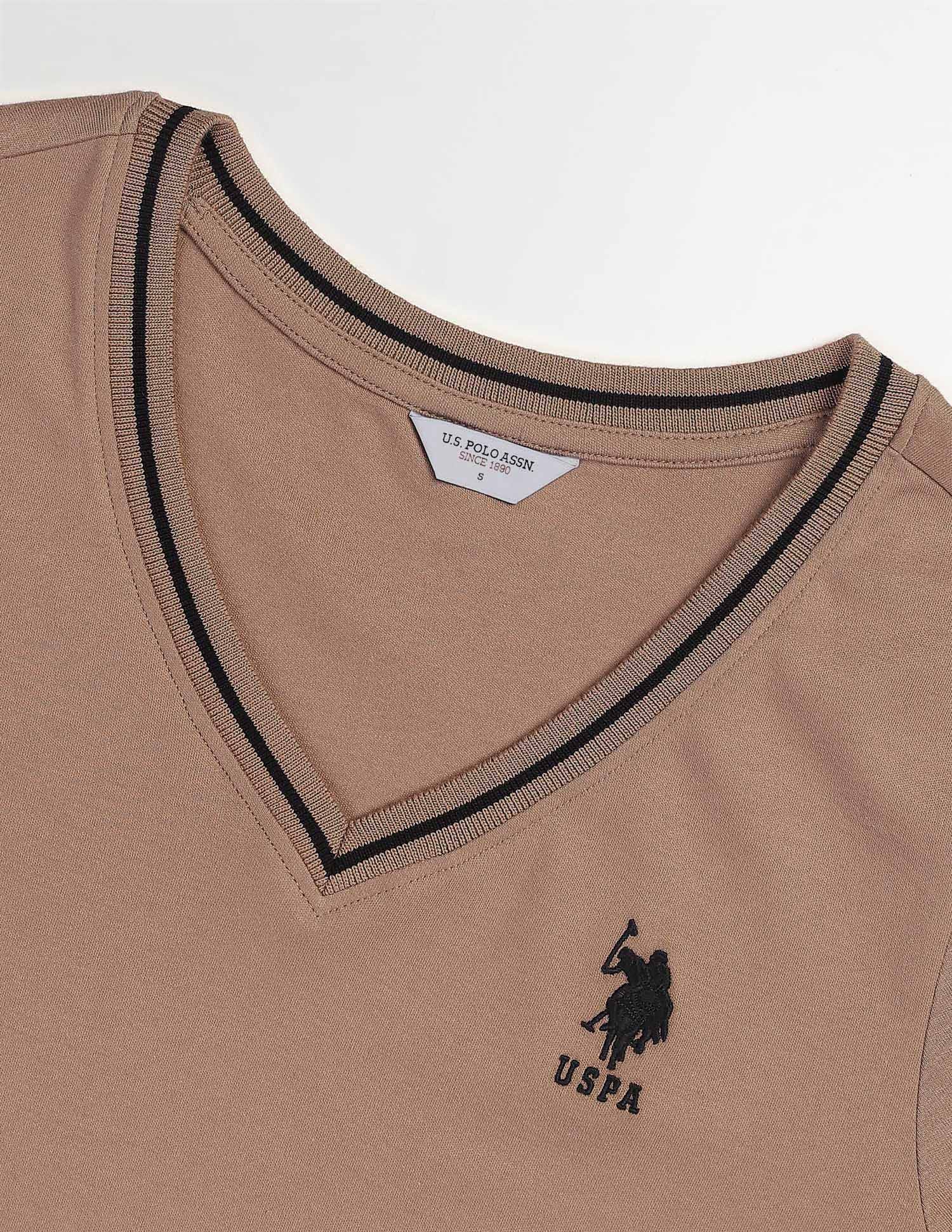 Regular Fit Solid T-Shirt Light Brown - U.S. Polo Assn. India | Large