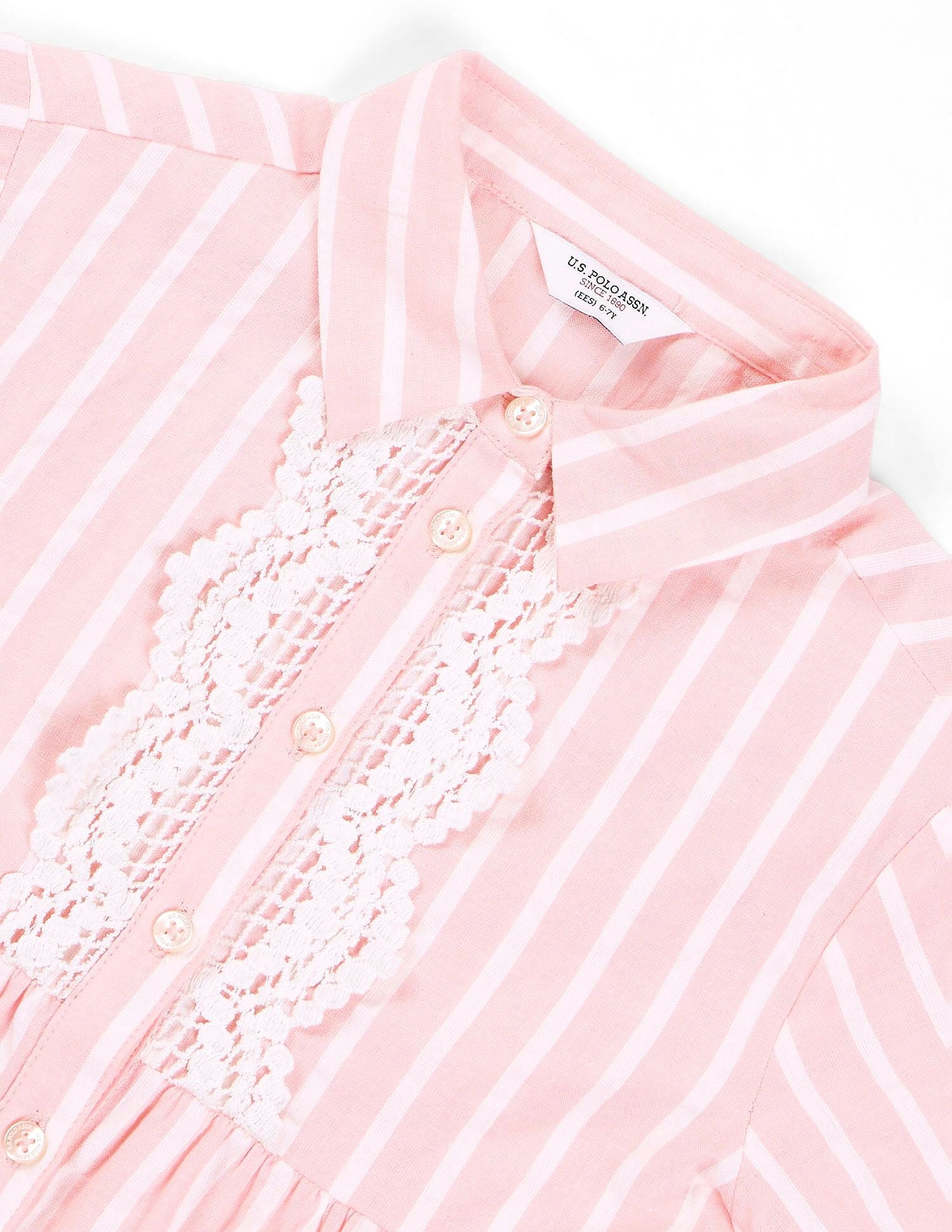 Girls Vertical Stripe Cotton Dress Pink - U.S. POLO ASSN. | Large