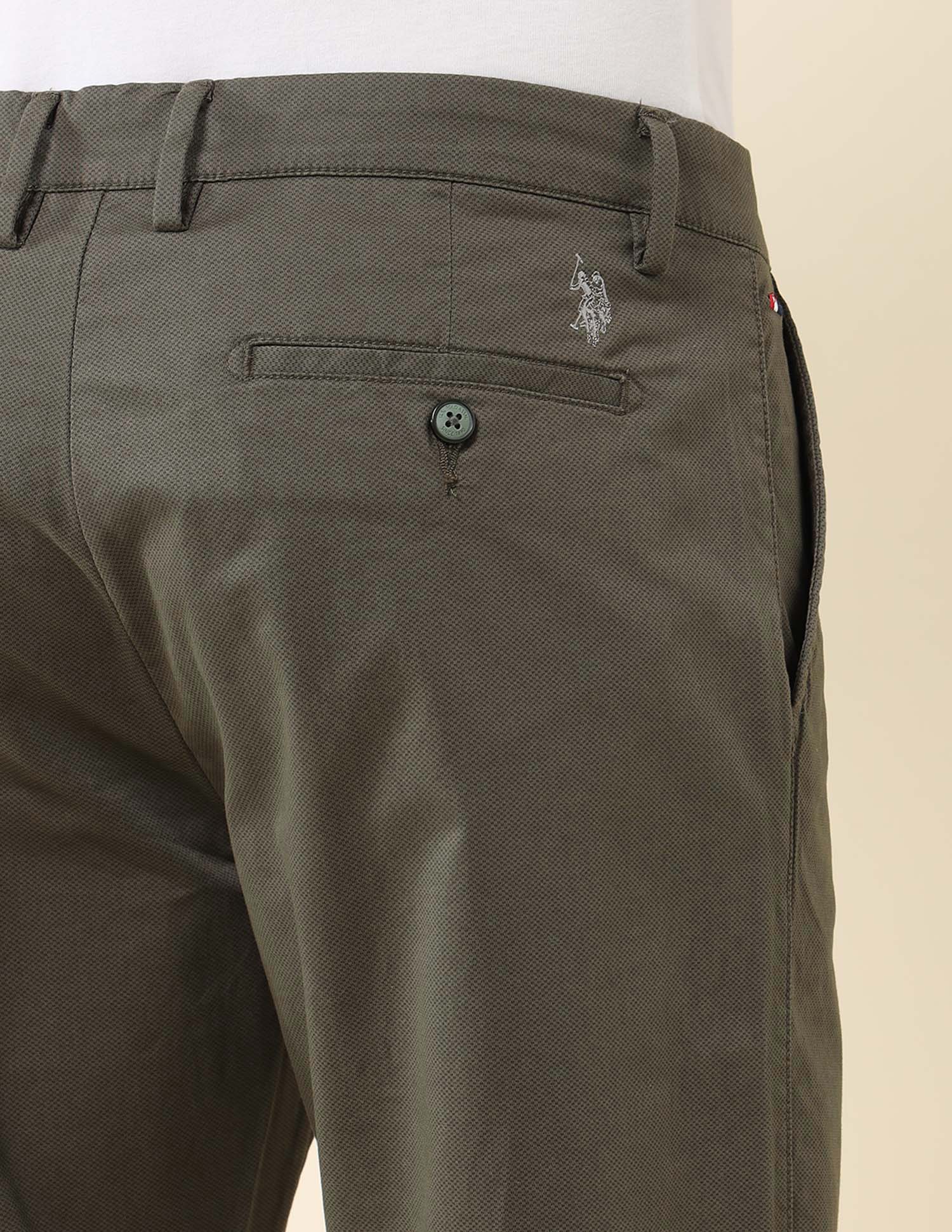 Solid Riley Fit Straight Fit Trousers Olive - U.S. Polo Assn. India | Large