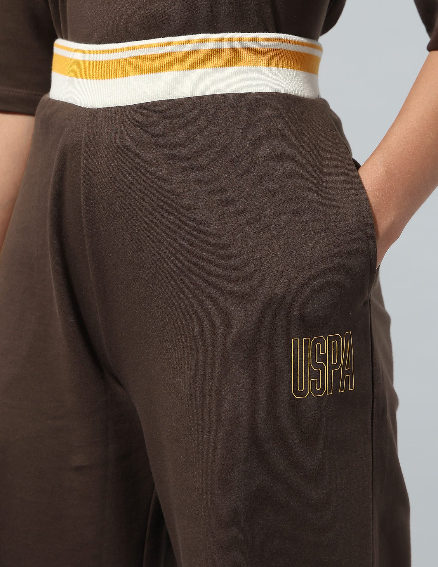 Polo Collar T-Shirt With Wide Leg Pants Brown - U.S. Polo Assn. India | Large