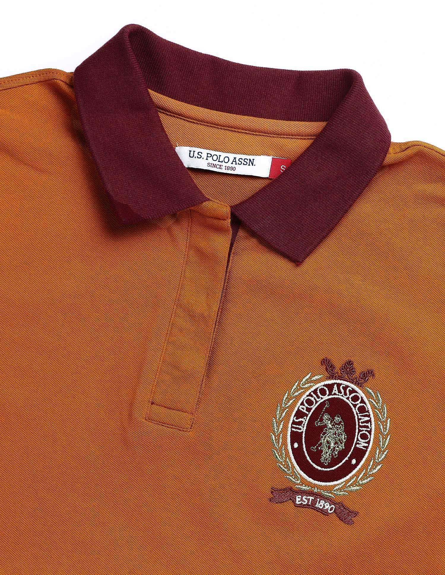 Polo With Elbow Length Sleeves And Contrast Collar Orange - U.S. POLO ASSN. | Large