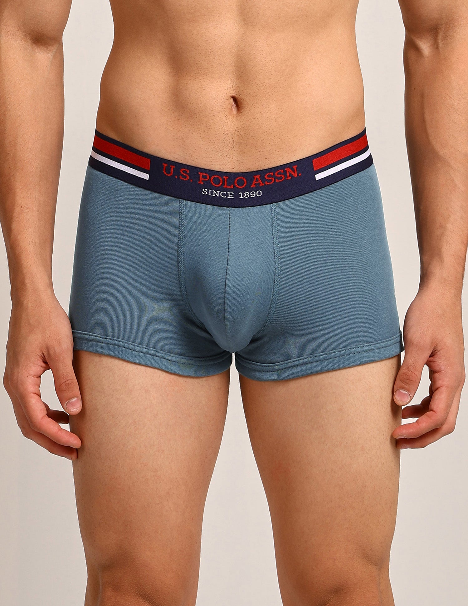 Elastic Waistband Ribbed I641 Trunks - Pack Of 3 Teal Grey- Black- Olive - U.S. Polo Assn. India | Large