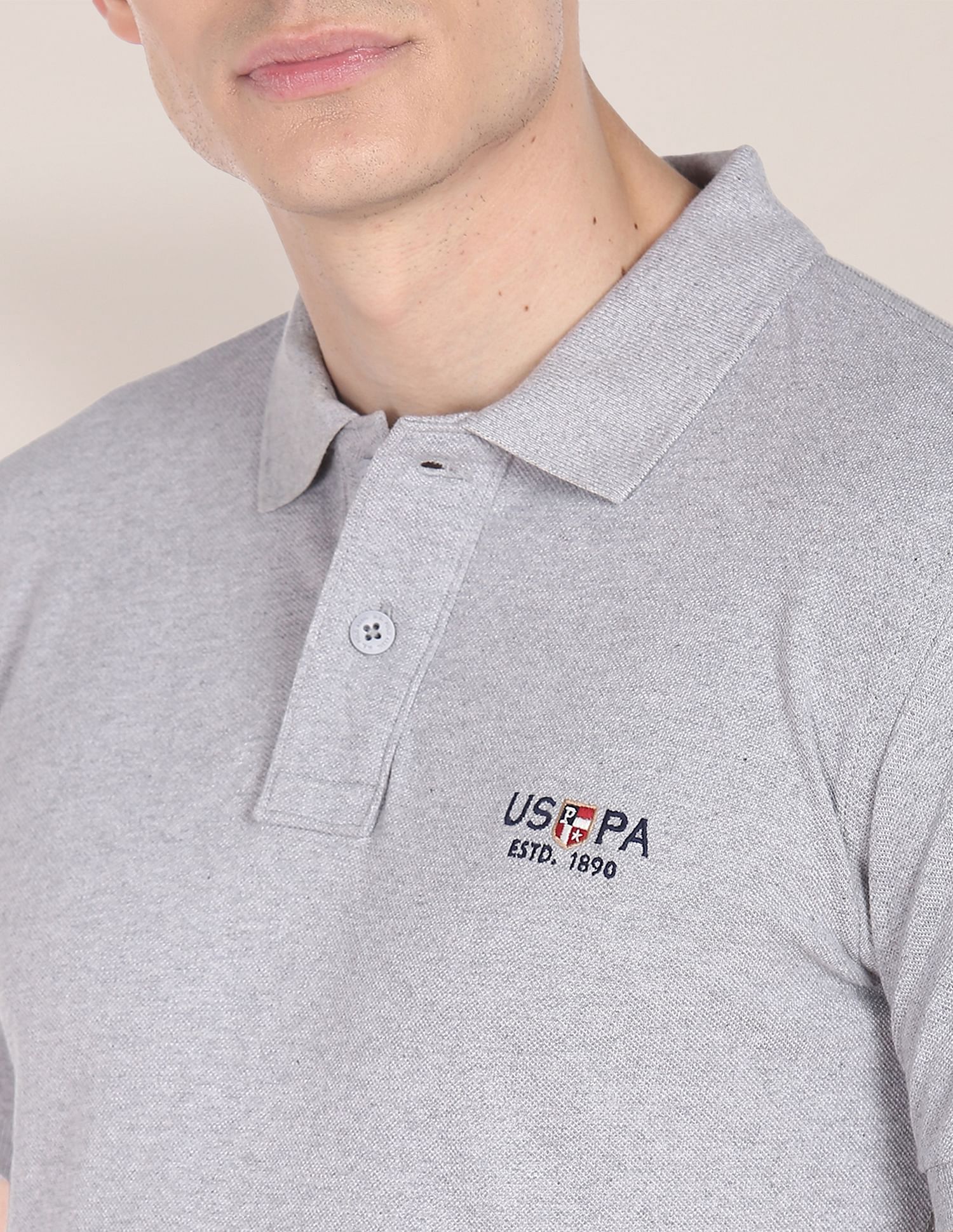 Embroidered Logo Heathered Polo Shirt Light Grey - U.S. Polo Assn. India | Large
