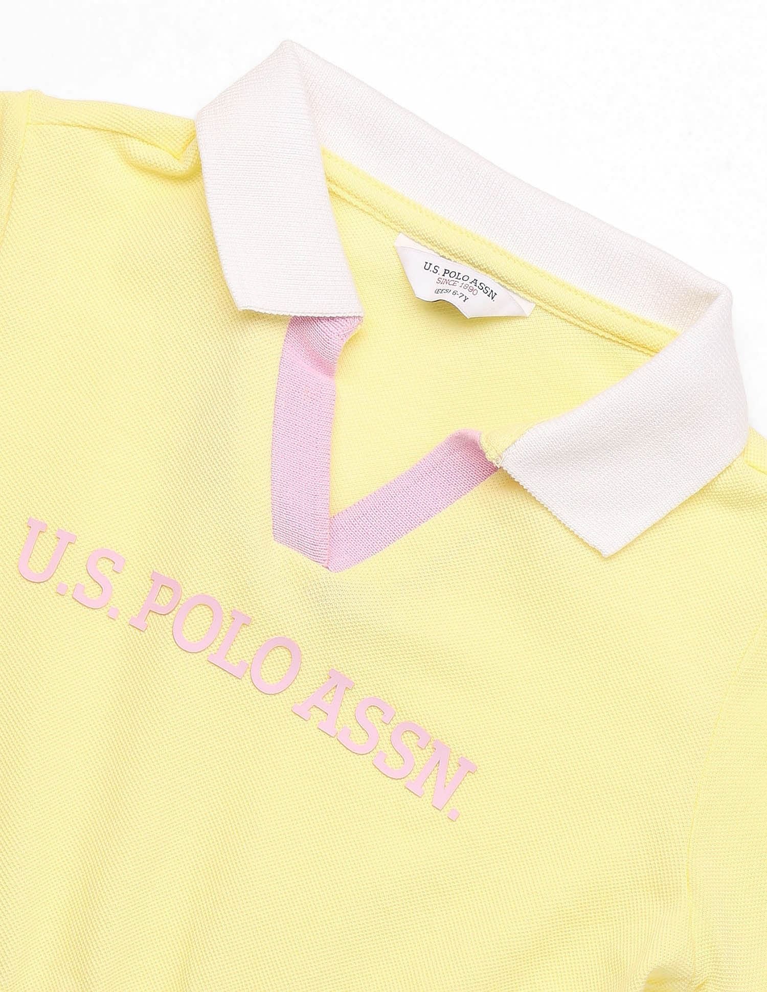 Girls Brand Printed Polo Dress Light Yellow - U.S. POLO ASSN. | Large