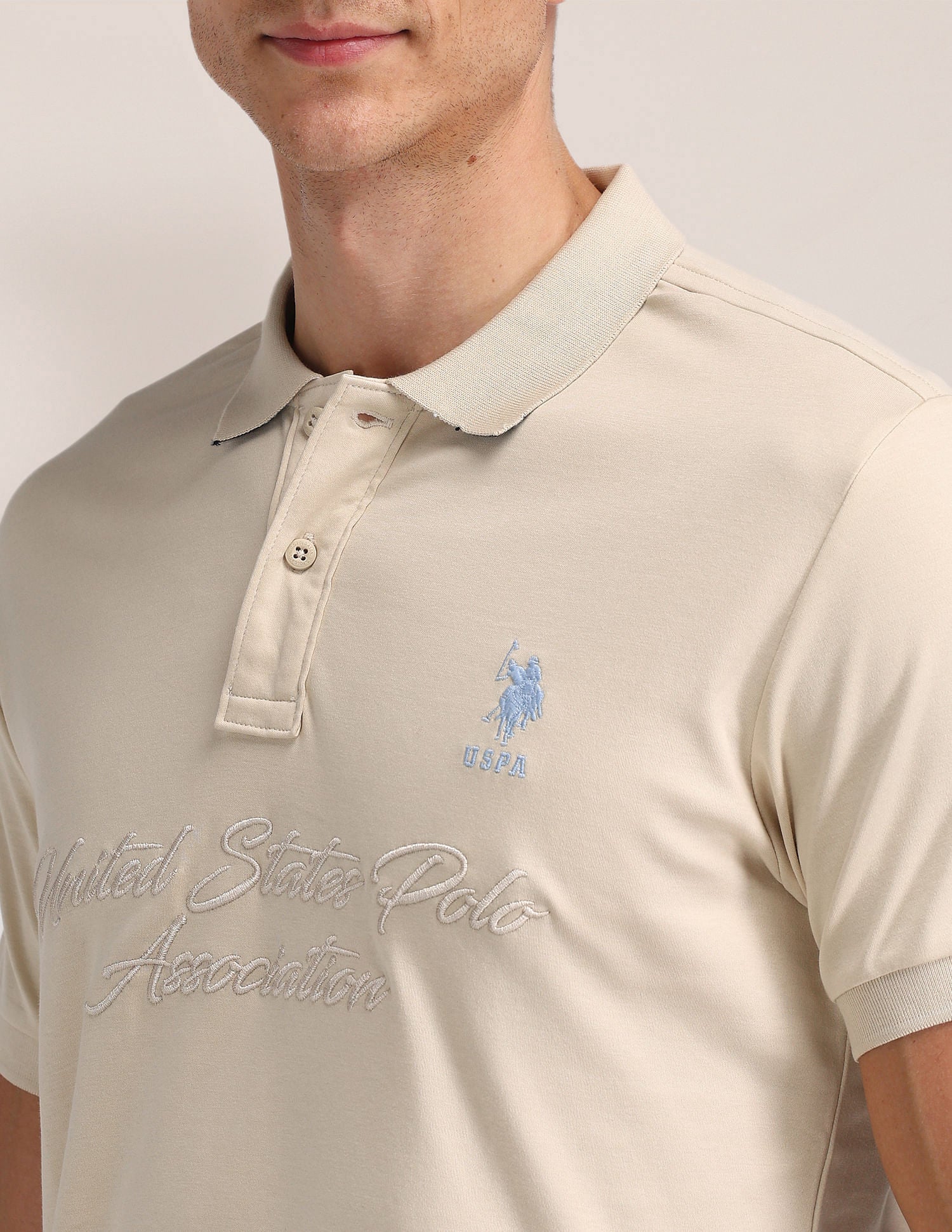 Slim Fit Printed Polo Shirt Beige - U.S. Polo Assn. India | Large