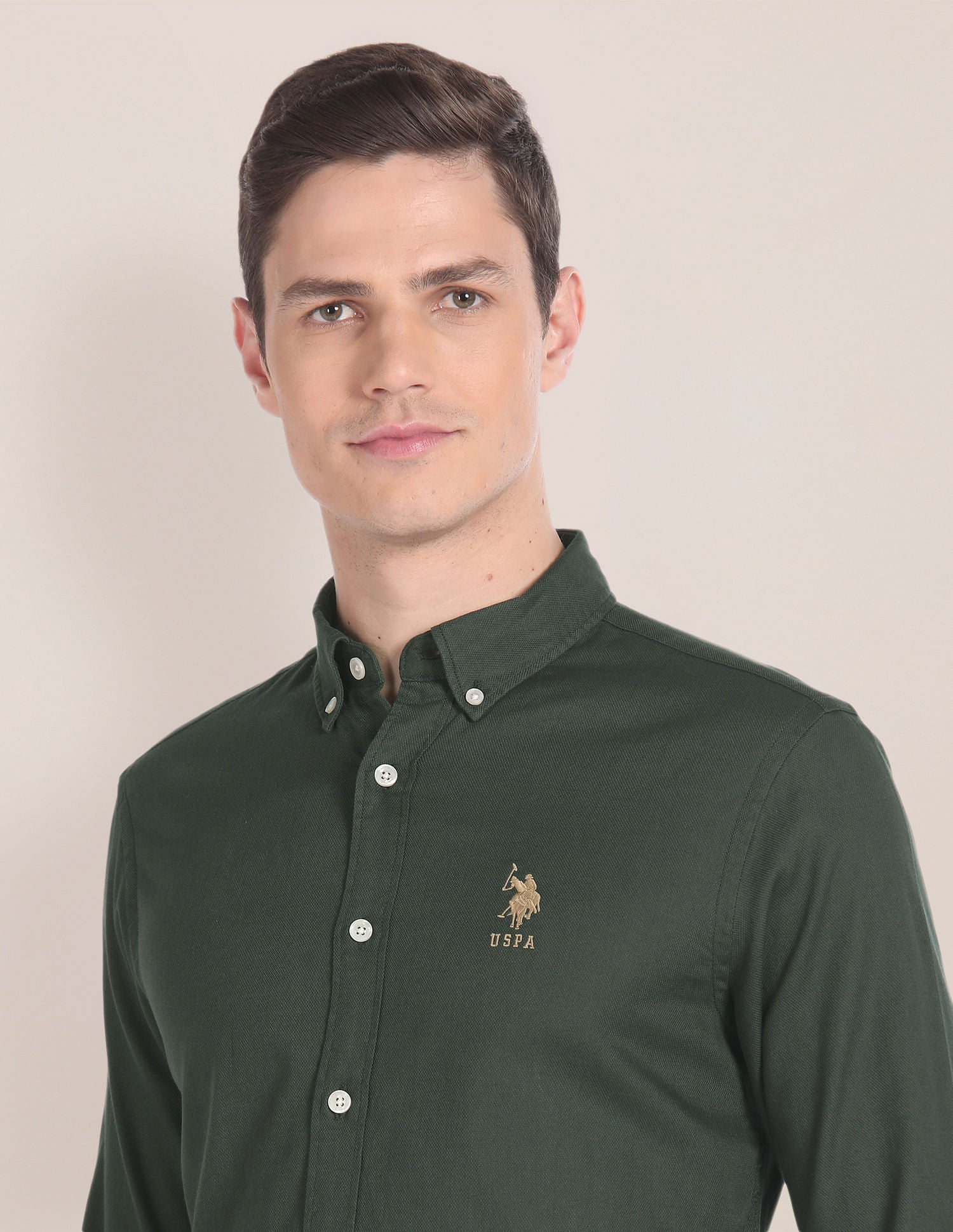 Premium Cotton Solid Shirt Olive - U.S. POLO ASSN. | Large