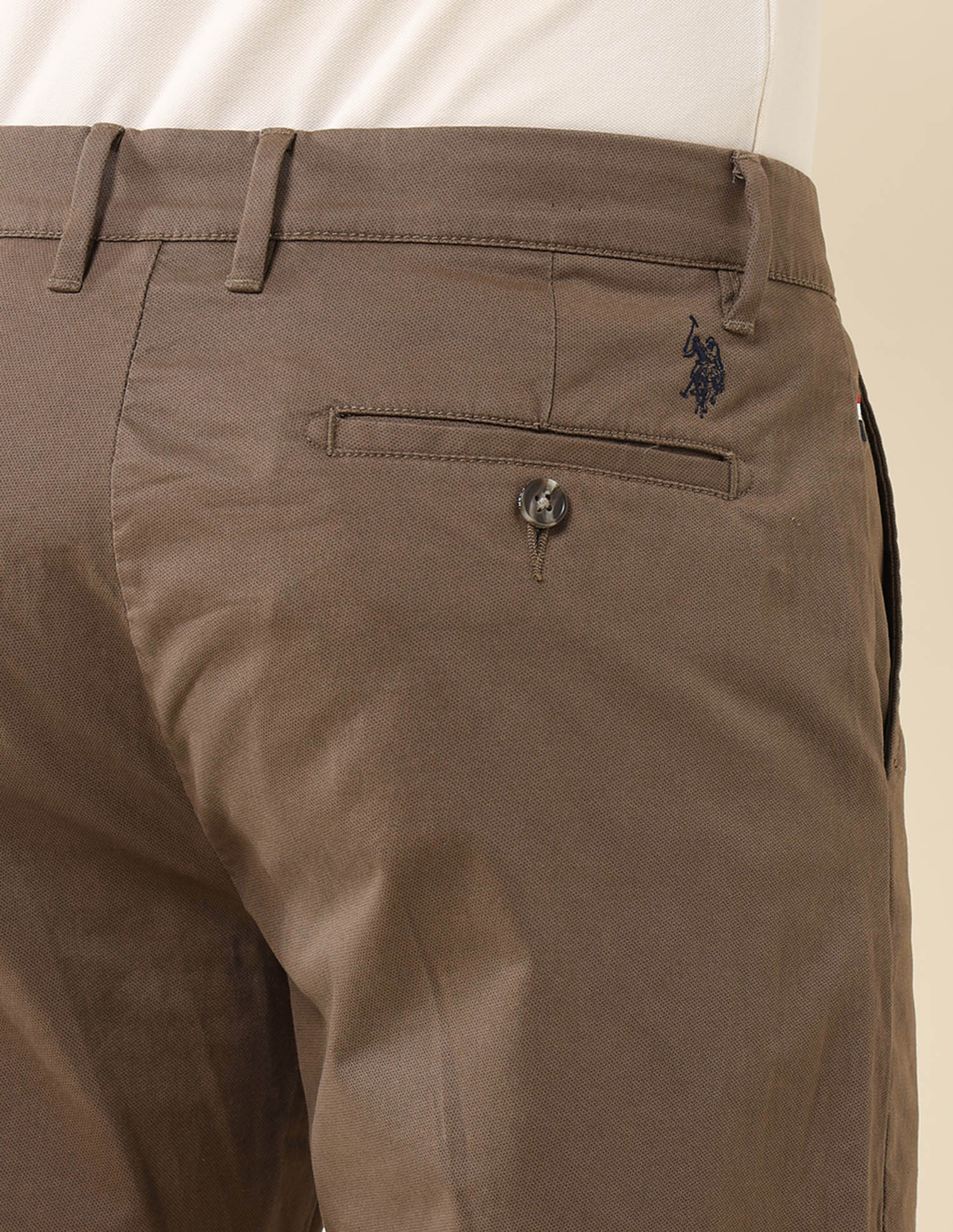 Riley Straight Fit Satin Print Trousers Brown - U.S. Polo Assn. India | Large