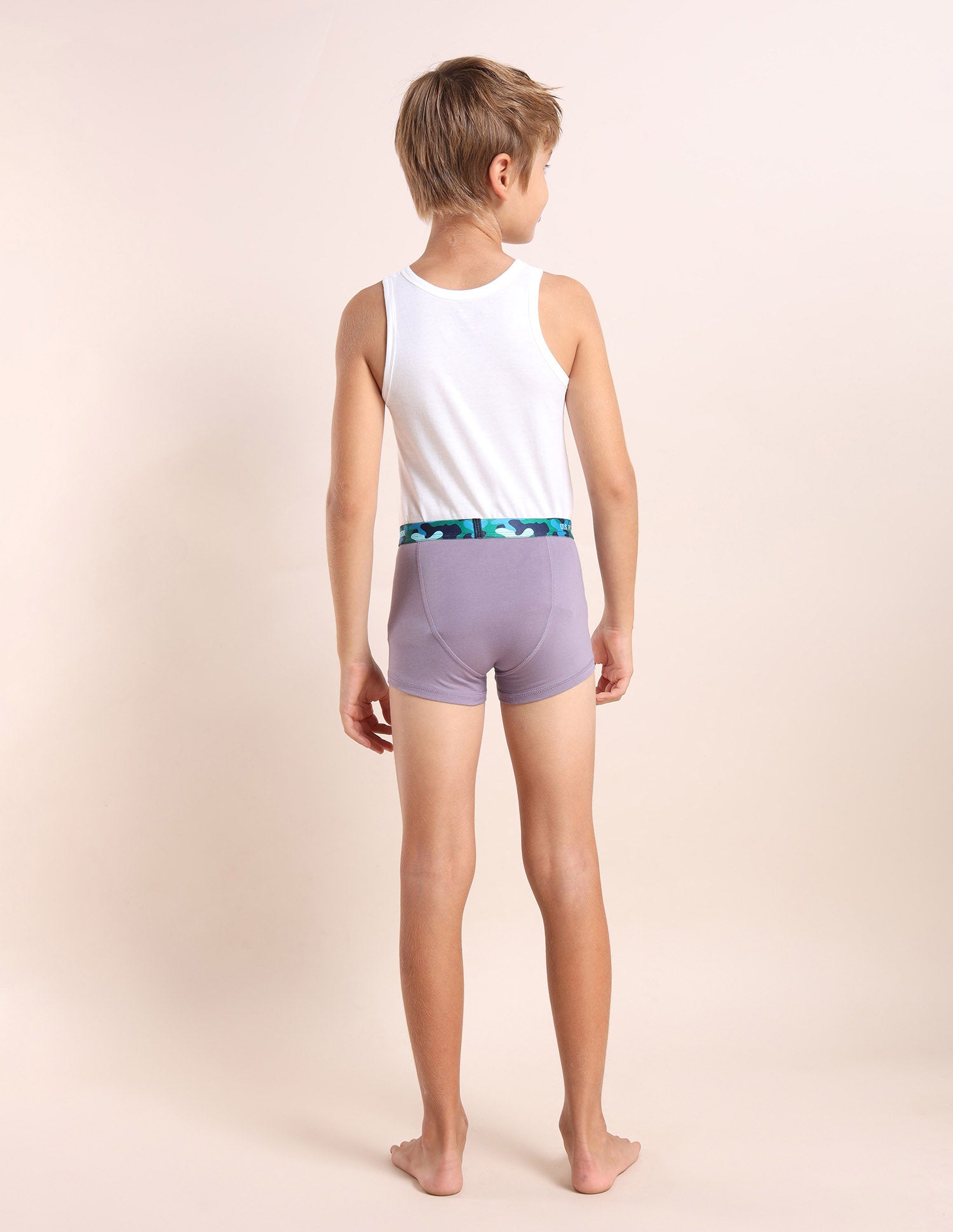 Boys Mid Rise Cotton Spandex Trunks - Pack Of 5 Green, White, Navy, Purple and Orange - U.S. POLO ASSN. | Large