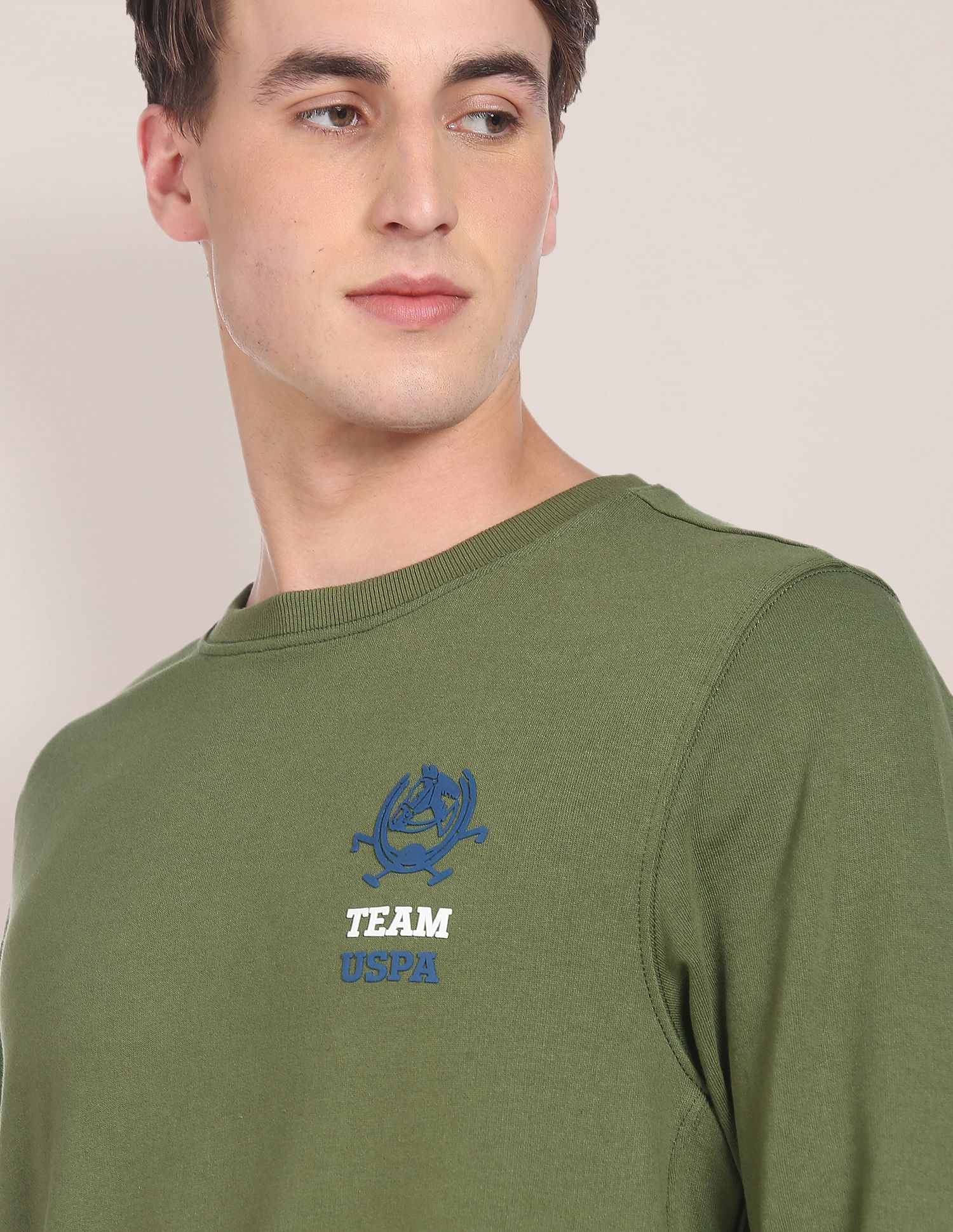 Crew Neck Solid Sweatshirt Olive - U.S. POLO ASSN. | Large