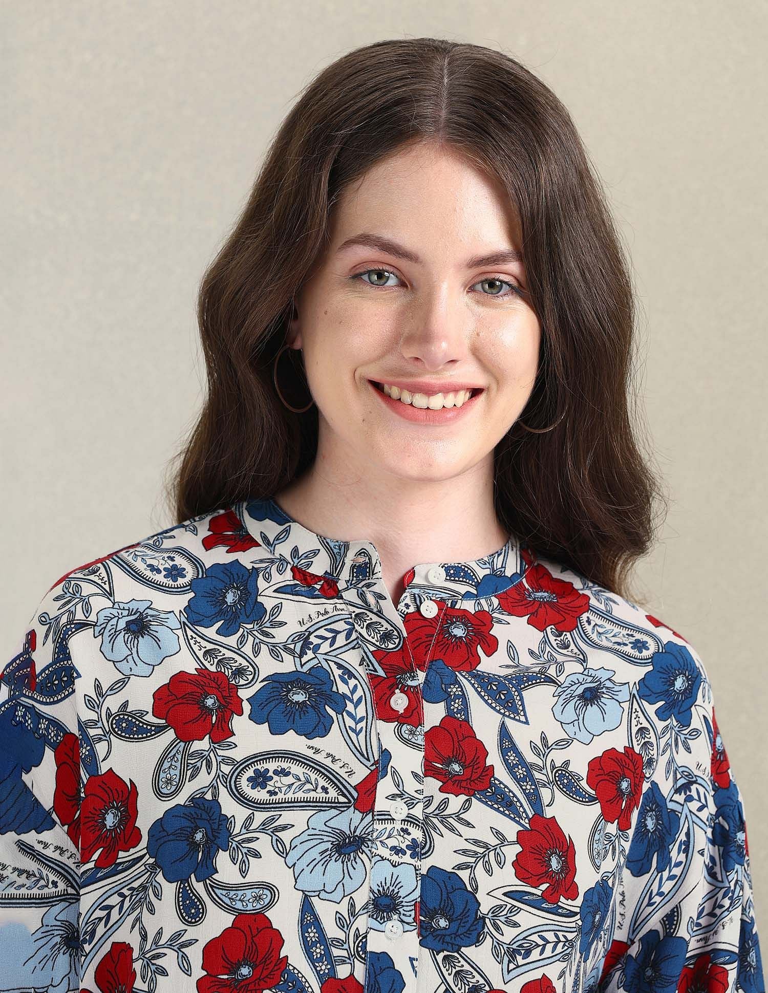 Viscose Floral Top Blue, Red and White - U.S. POLO ASSN. | Large