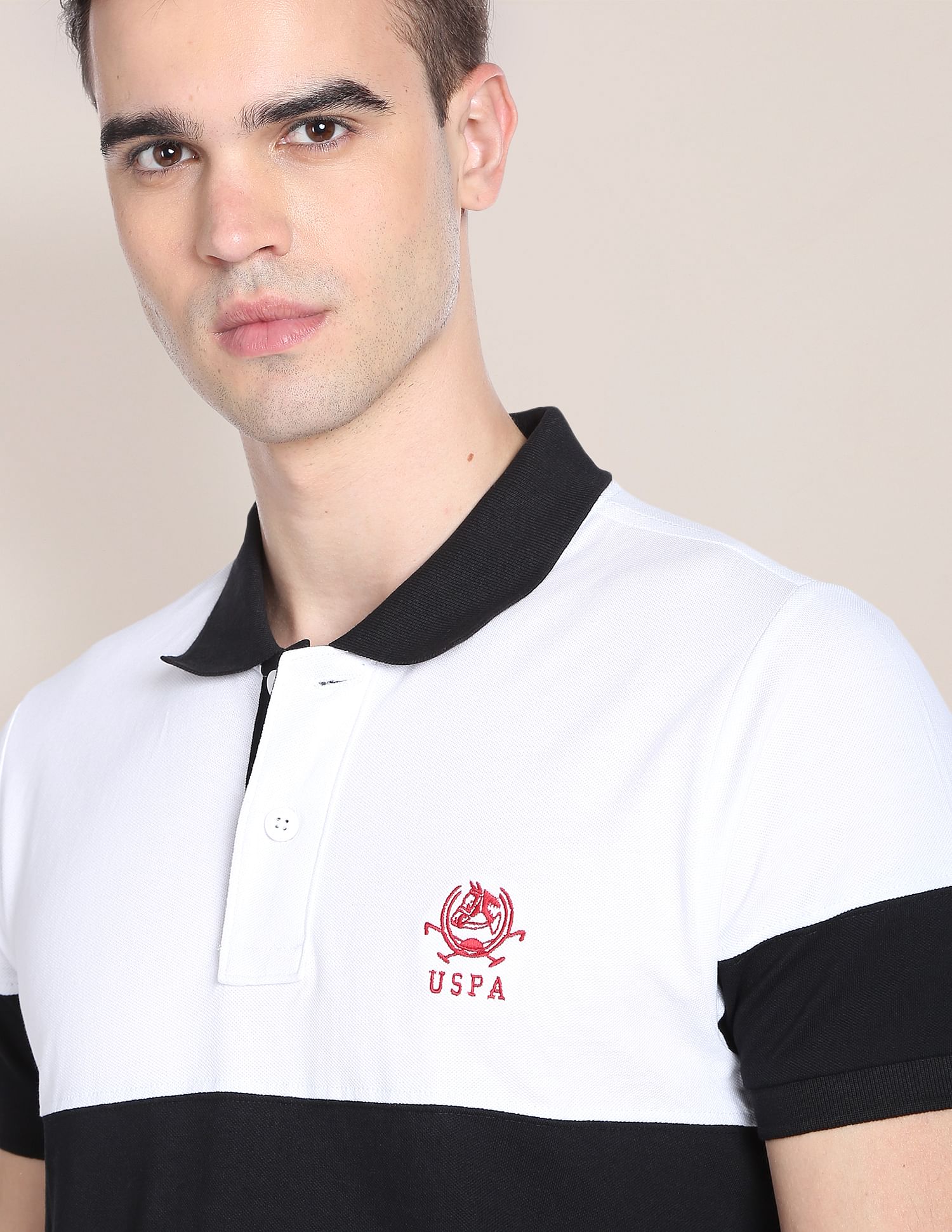 Colour Block Cotton Polo Shirt Black - U.S. POLO ASSN. | Large