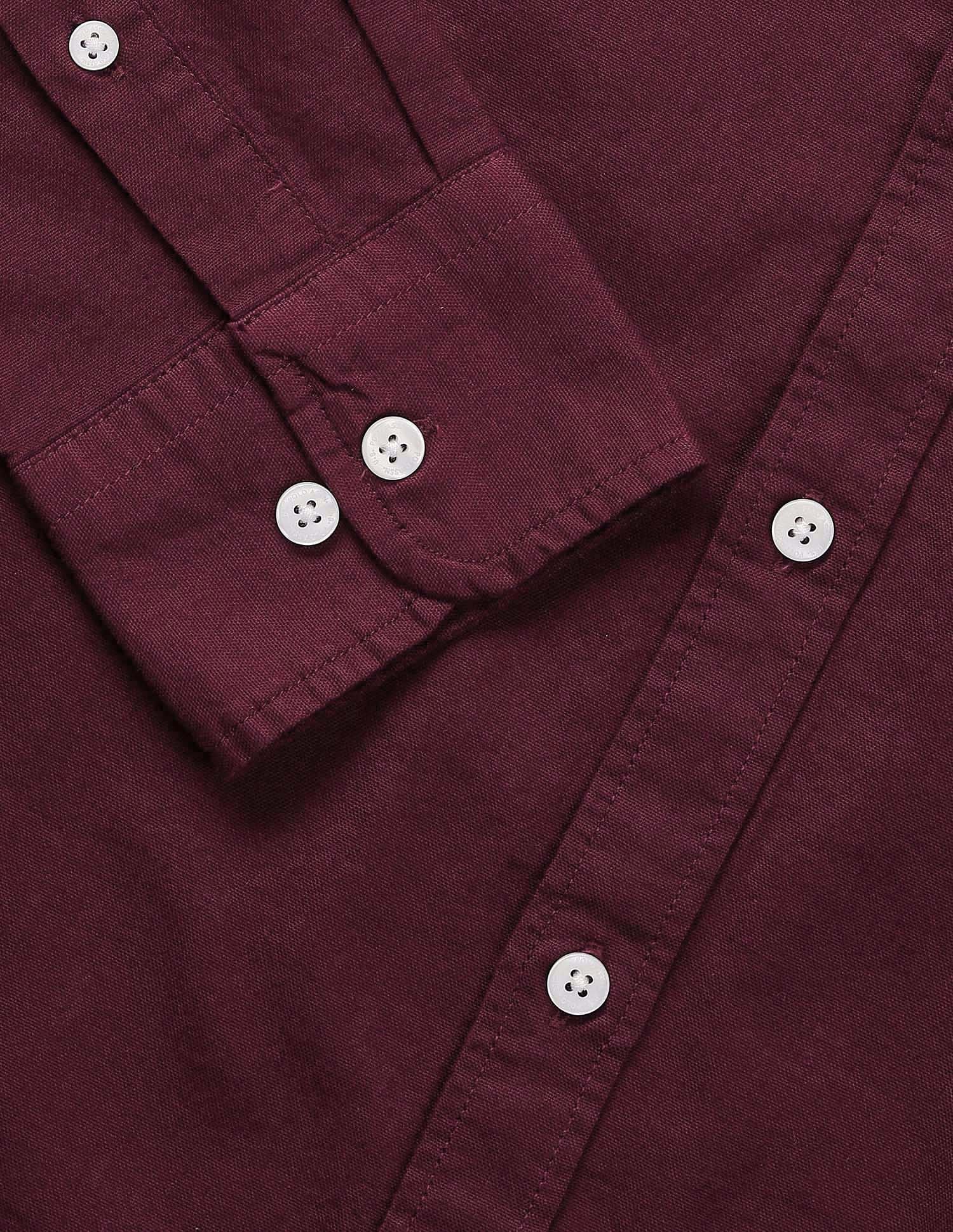 Solid Oxford Stretch Button Down Shirt Maroon - U.S. Polo Assn. India | Large