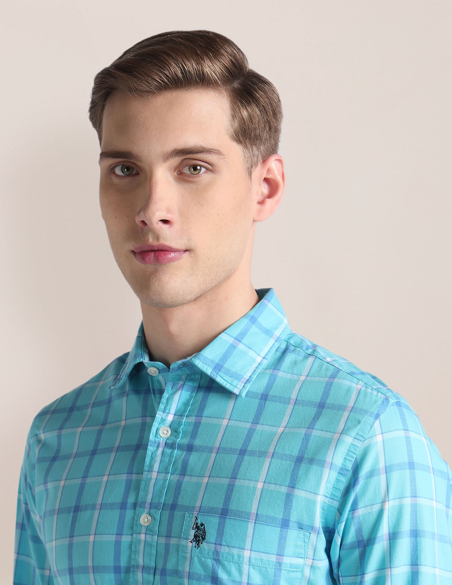 Dobby Tailored Fit Shirt Aqua - U.S. Polo Assn. India | Large