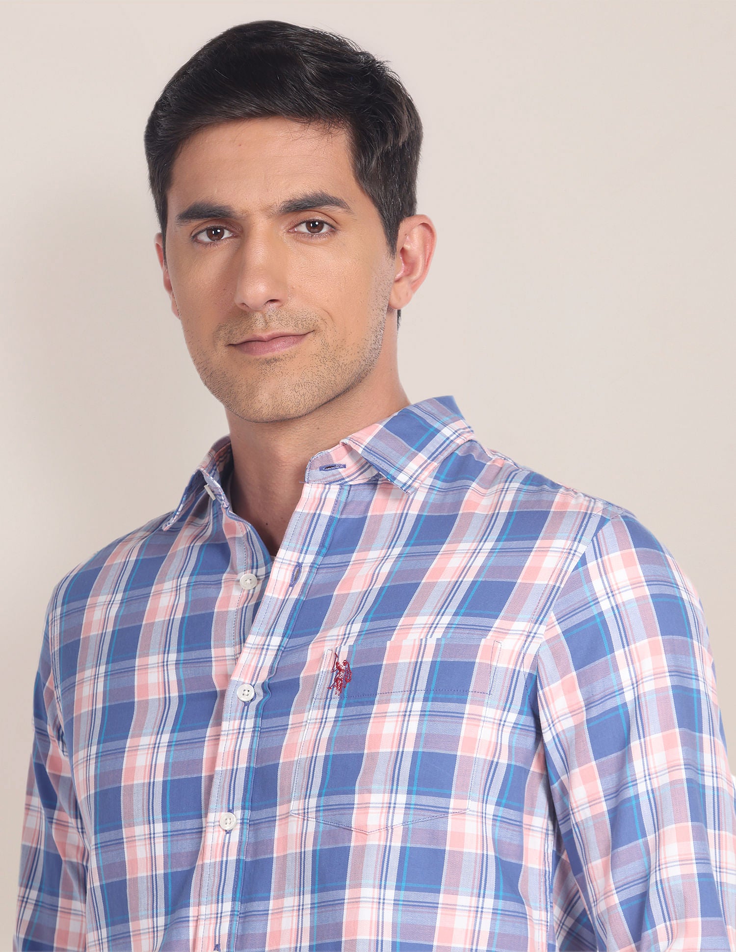 Plaid Check Cotton Twill Shirt Blue - U.S. Polo Assn. India | Large