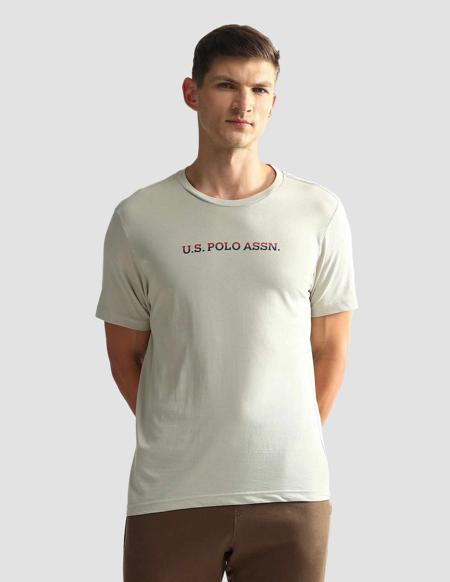 Brand Print Cotton OEE02 Lounge T-Shirt - Pack Of 2 Pastle Green and Grey Mel - U.S. POLO ASSN. | Large