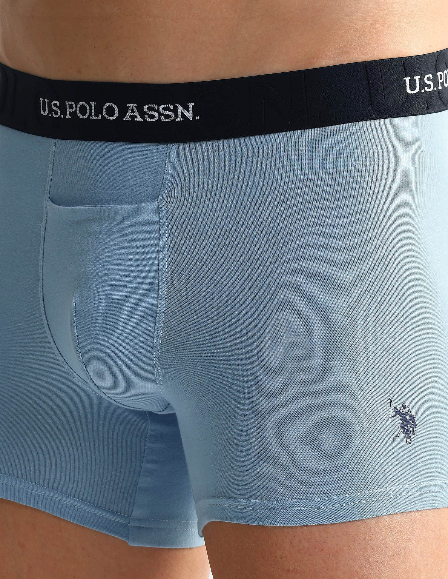 Elastic Waistband Ribbed Solid OET012 Trunks - Pack Of 2 Black and Glacier Lake - U.S. POLO ASSN. | Large