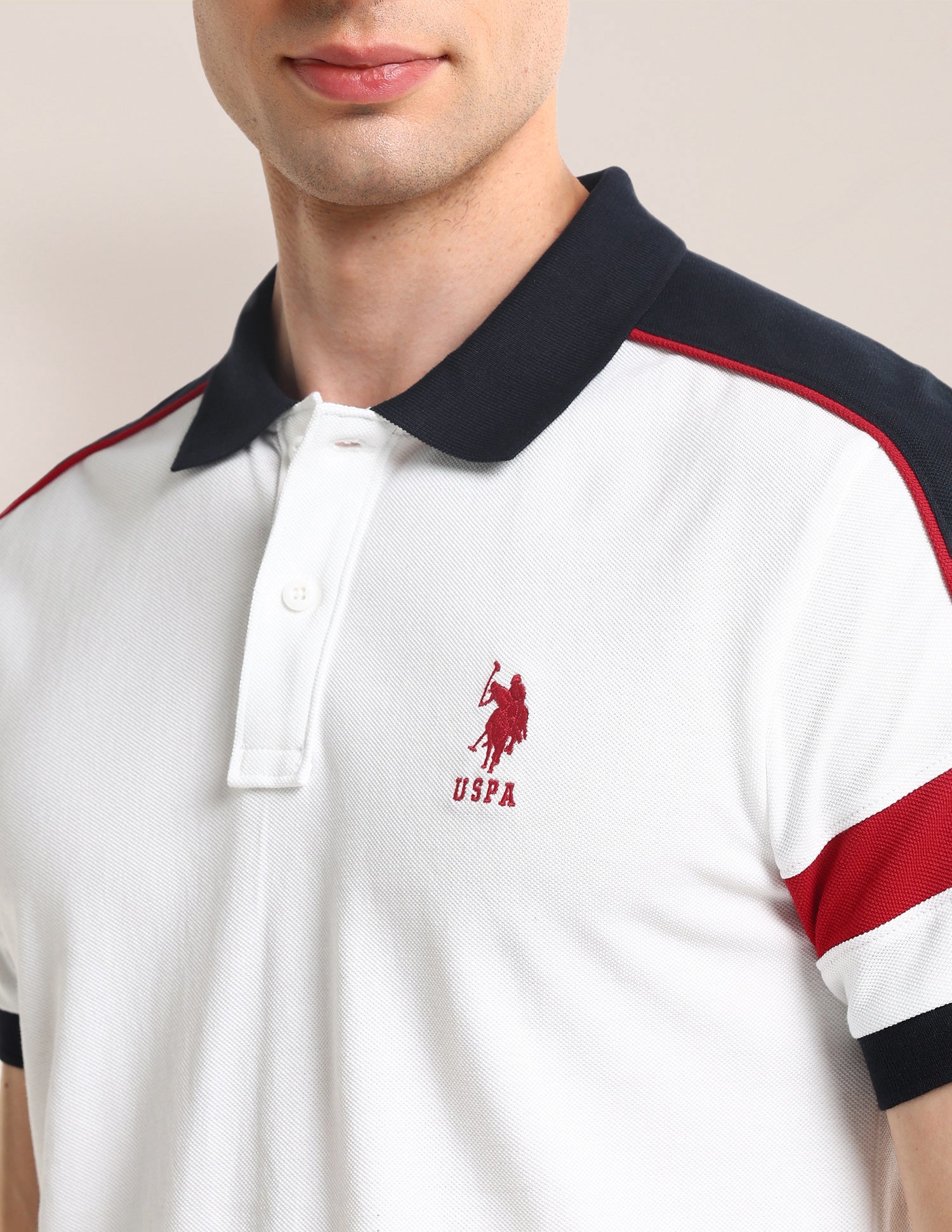 Colour Blocked Slim Fit Polo Shirt White - U.S. Polo Assn. India | Large