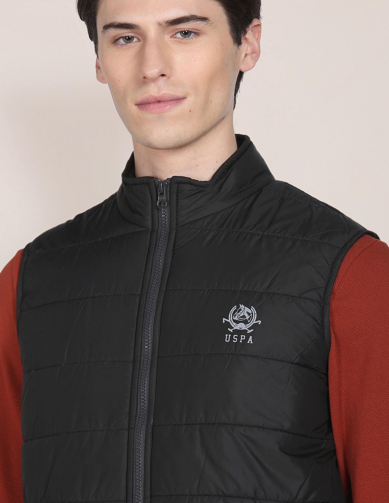 Men Black Solid Sleeveless Puffer Jacket Black - U.S. Polo Assn. India | Large