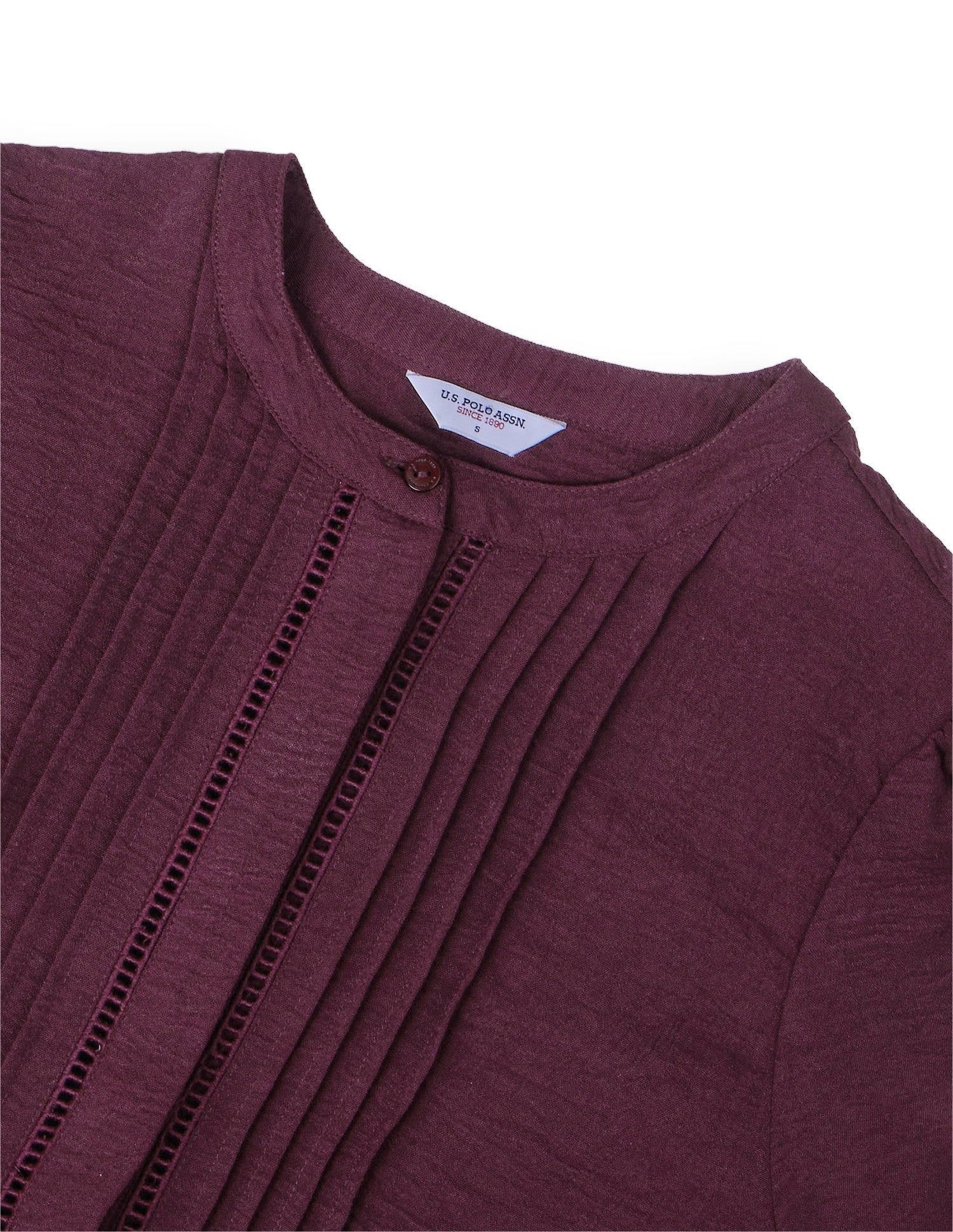 Band Collar Puff Sleeve Top Maroon - U.S. Polo Assn. India | Large
