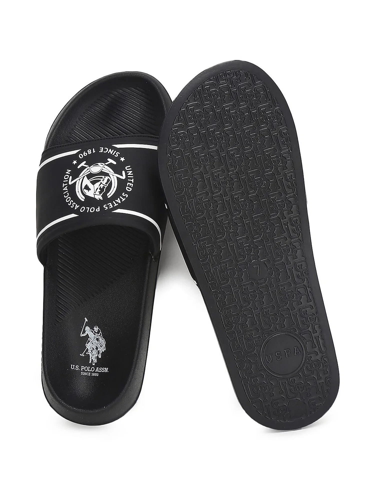 Men Brand Print Zane 5.0 Slides Black - U.S. Polo Assn. India | Large