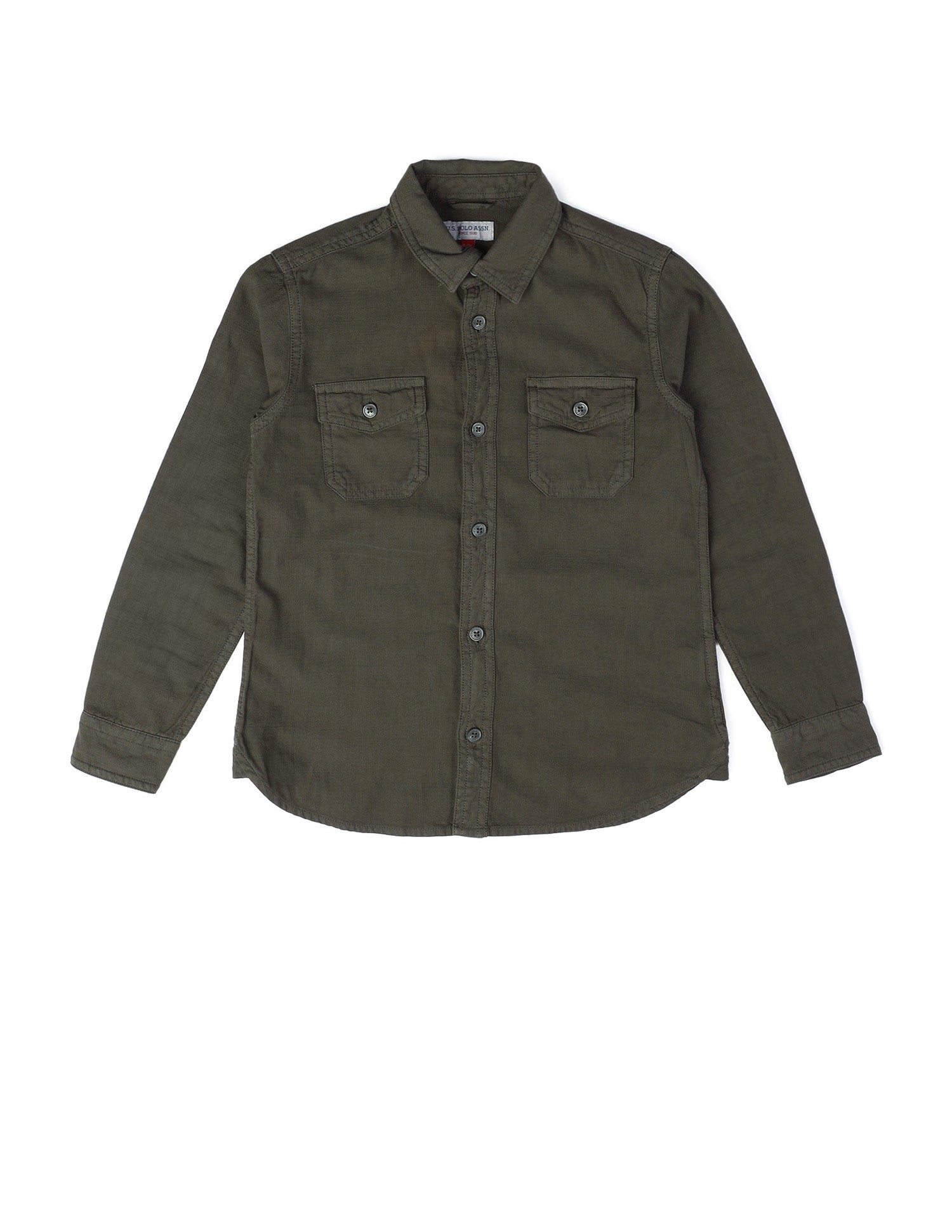 Boys Regular Fit Solid Shirt Olive - U.S. POLO ASSN. | Large