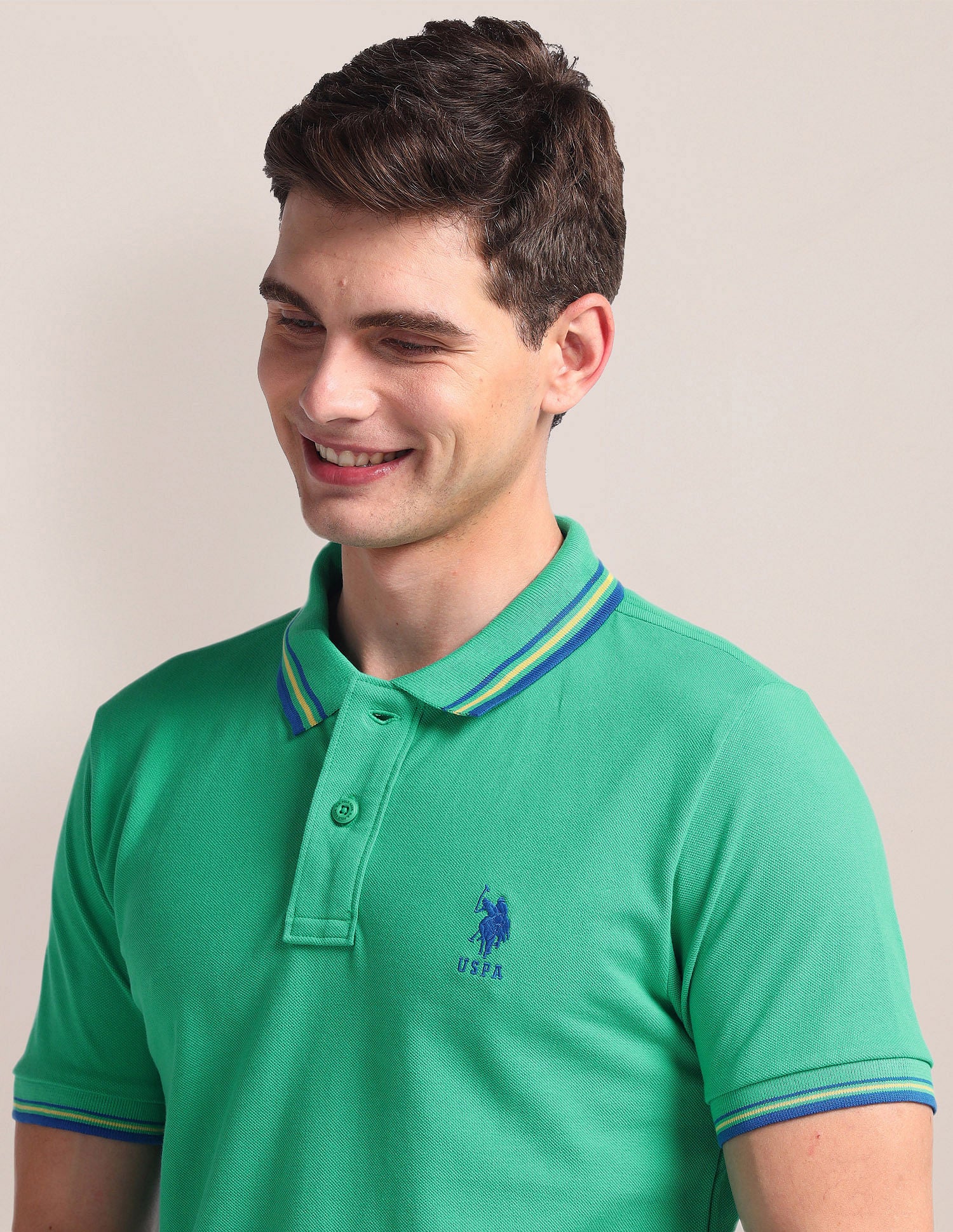 Tipped Collar Slim Polo Shirt Green - U.S. Polo Assn. India | Large