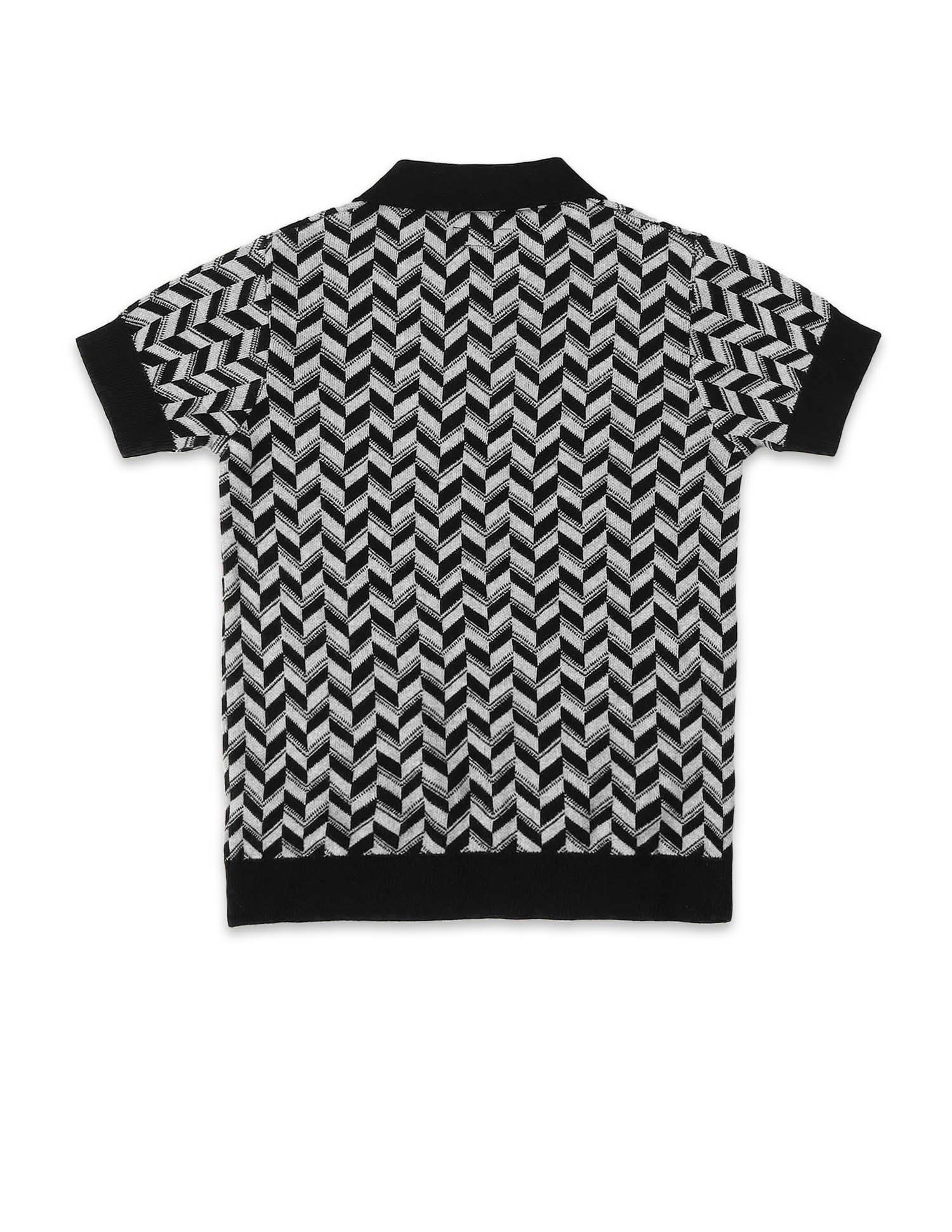 Boys Geometric Patterned Knit Regular Fit Polo Shirt Black - U.S. POLO ASSN. | Large