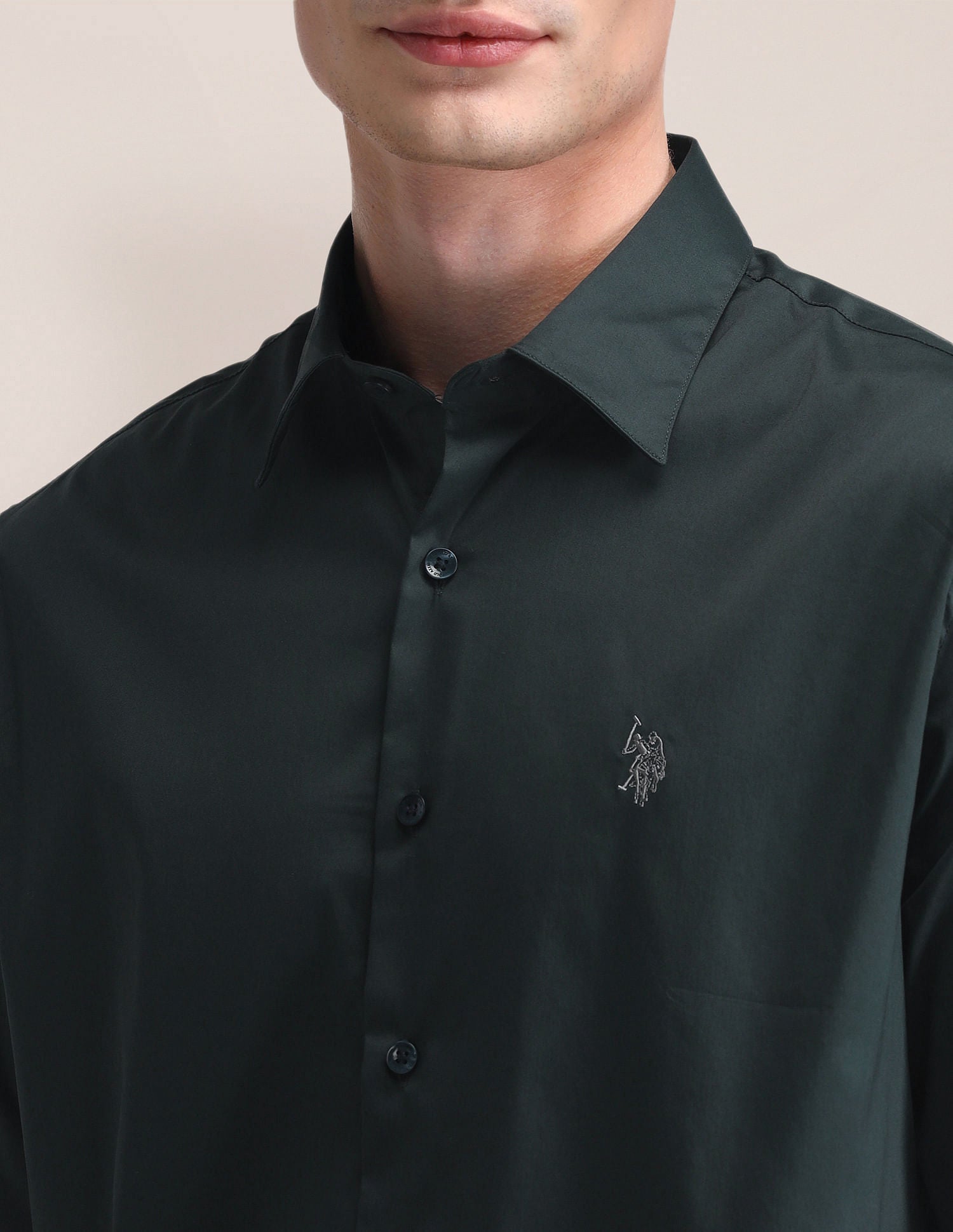 Tailored Fit Solid Twill Shirt Green - U.S. Polo Assn. India | Large