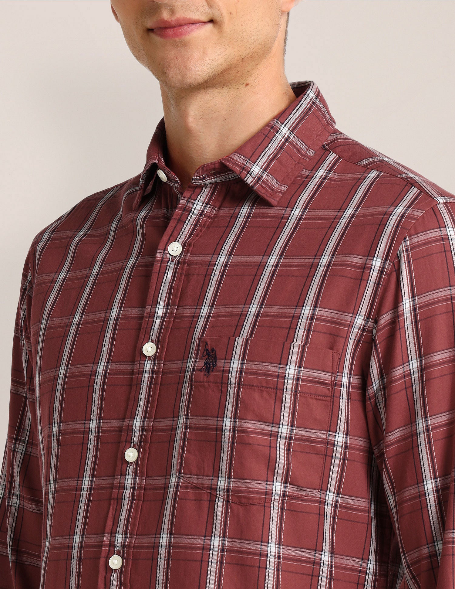 Grid Tattersall Checked Twill Shirt Red - U.S. Polo Assn. India | Large