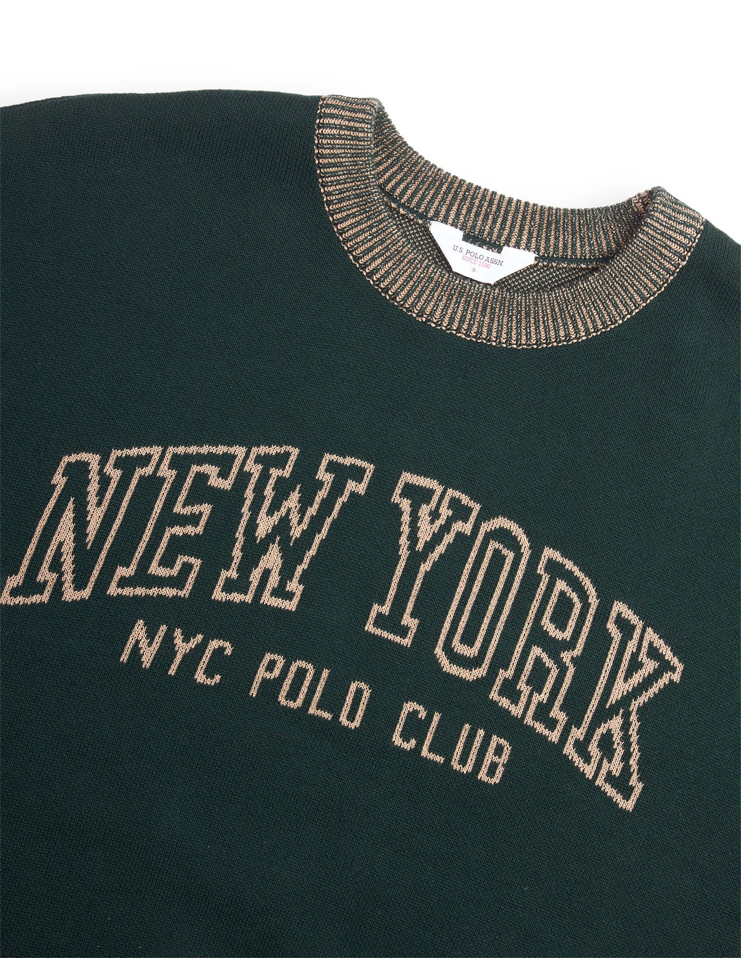 Typographic Patterned Knit Oversized Fit Sweater Dark Green - U.S. Polo Assn. India | Large