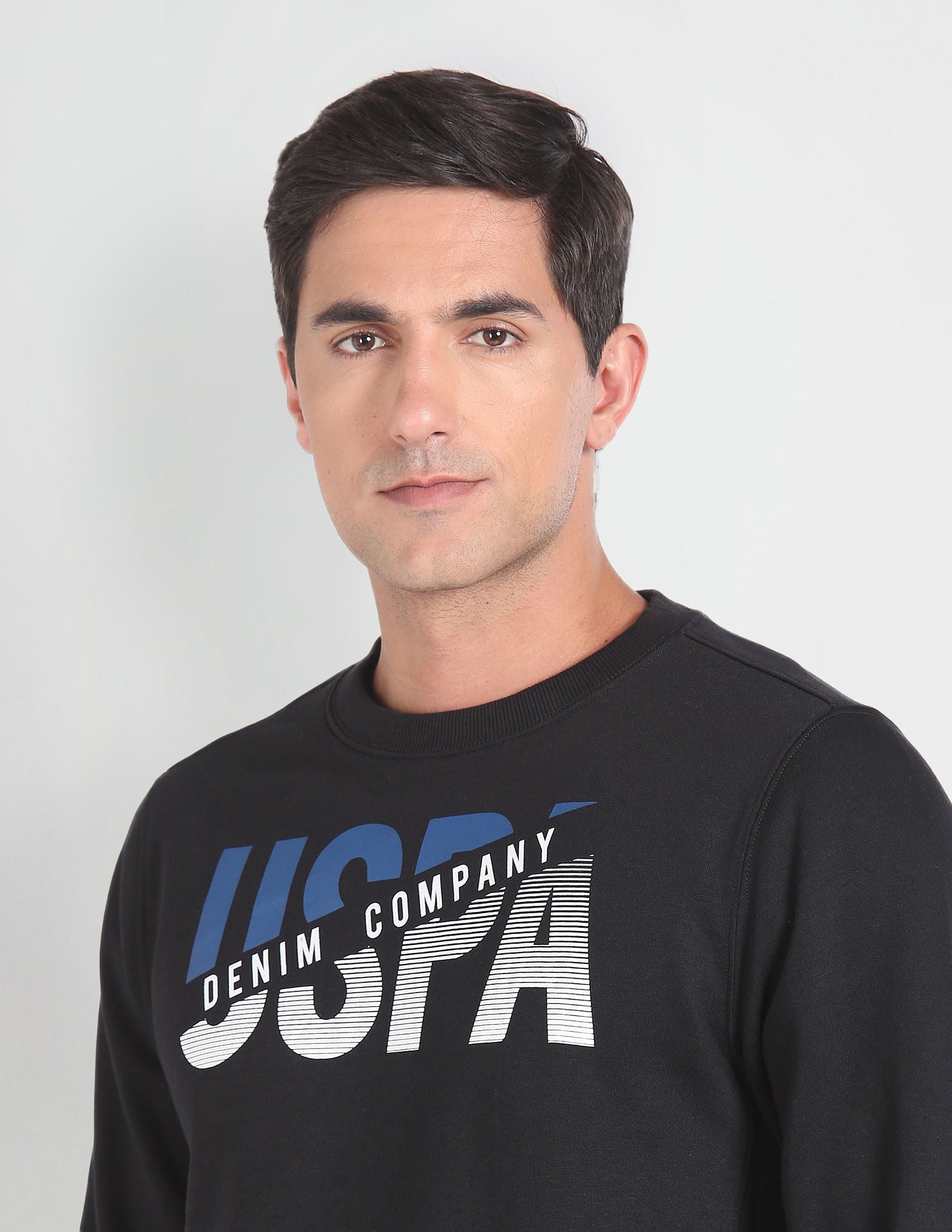 Brand Print Cotton Sweatshirt Black - U.S. POLO ASSN. | Large