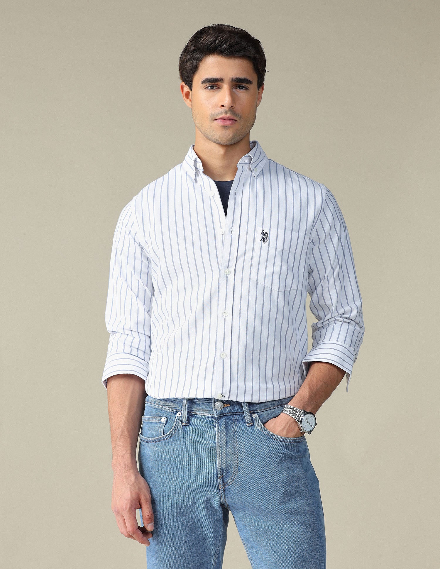 Vertical Striped Button Down Shirt Blue - U.S. POLO ASSN. | Large