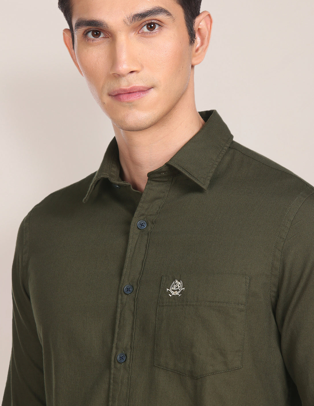 Spread Collar Solid Casual Shirt Olive - U.S. Polo Assn. India | Large