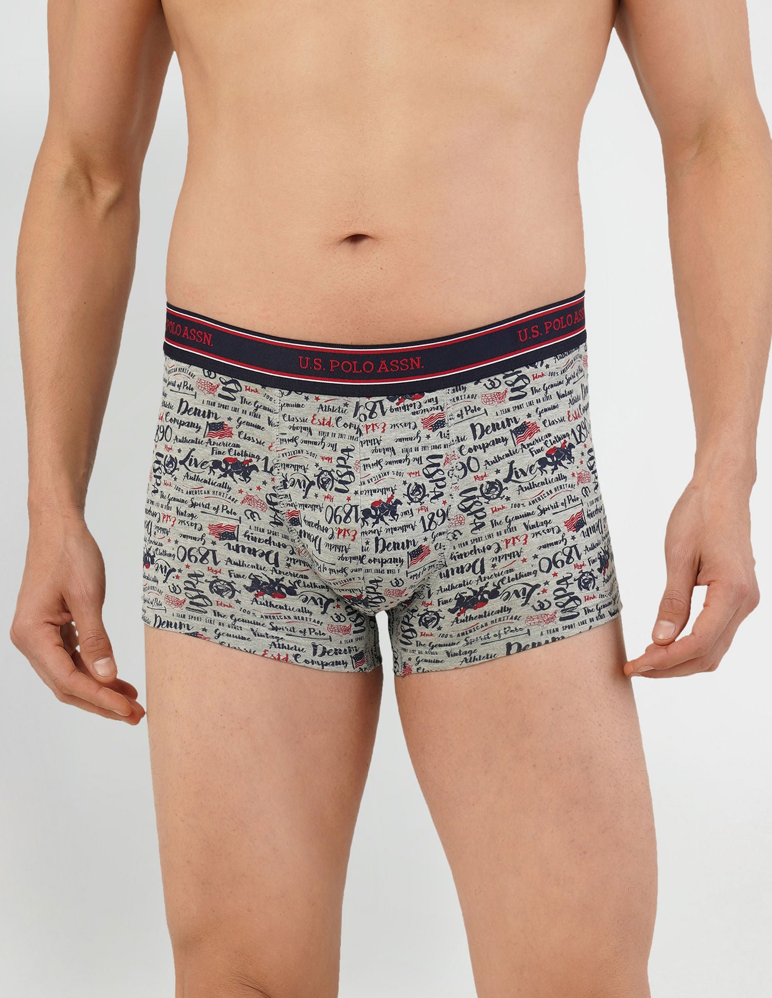 All Over Print Cotton Spandex I616 Trunks - Pack Of 2 Grey and Blue - U.S. POLO ASSN. | Large