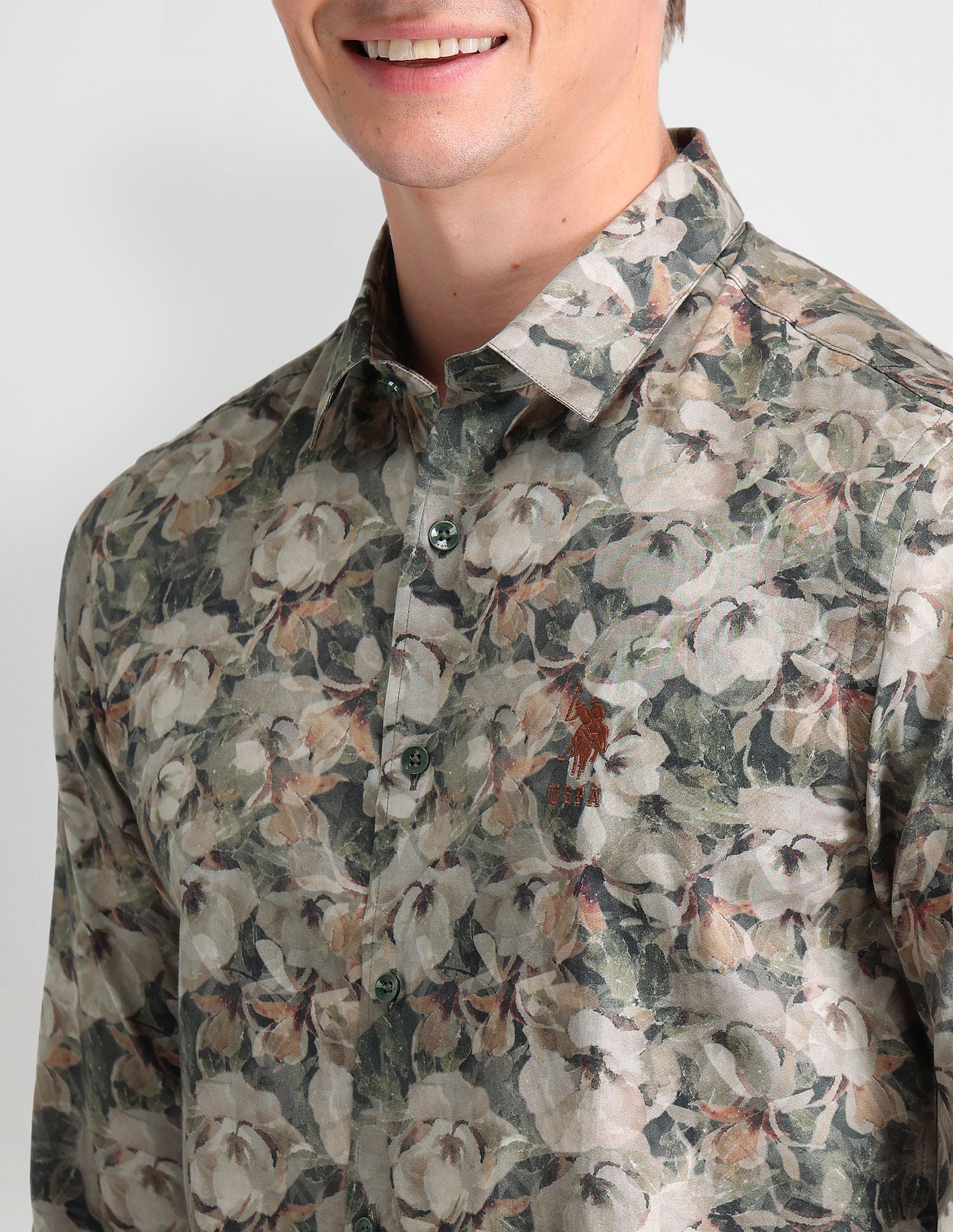 Satin Digital Print Shirt Olive - U.S. POLO ASSN. | Large