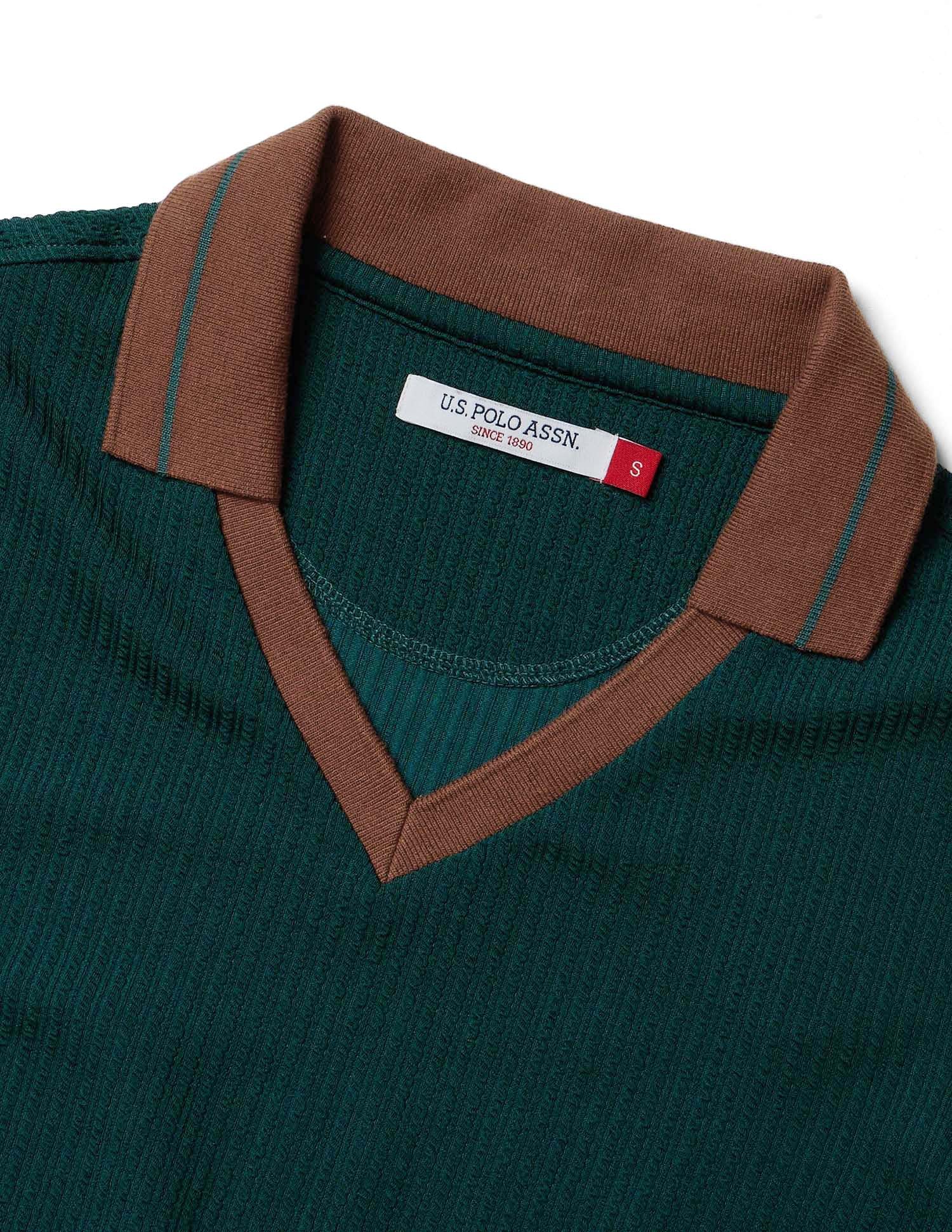 Textured V-Neck Polo Shirt Green - U.S. Polo Assn. India | Large