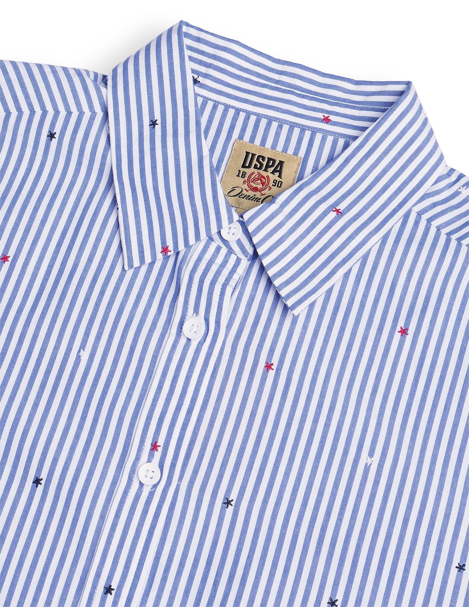 Vertical Striped Shirt With Embroidery Blue - U.S. Polo Assn. India | Large