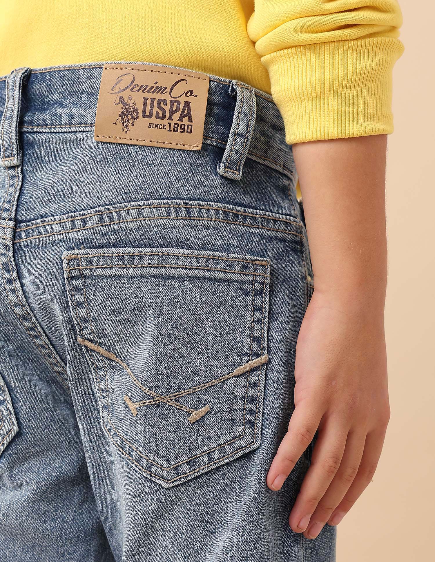 Boys Slim Fit Whiskered Jeans Blue - U.S. POLO ASSN. | Large