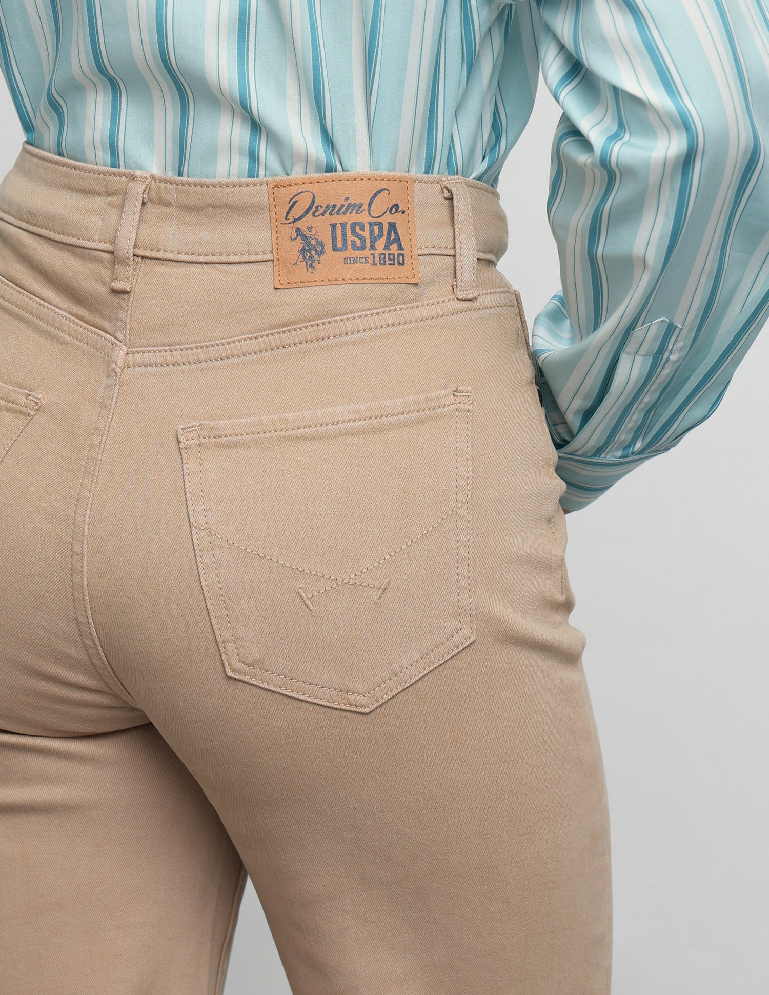 High Rise Straight Fit Jeans Beige - U.S. Polo Assn. India | Large