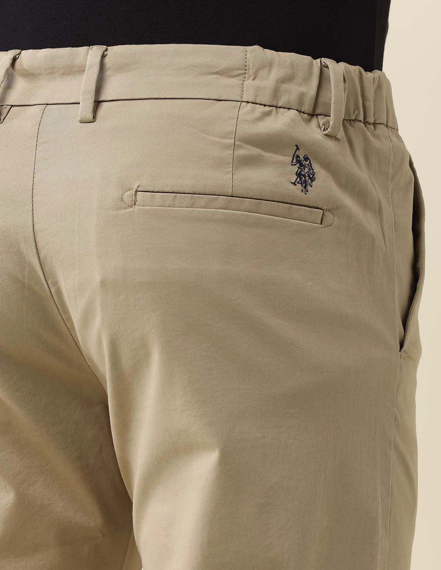 Slim Fit Solid Chinos Khaki - U.S. Polo Assn. India | Large