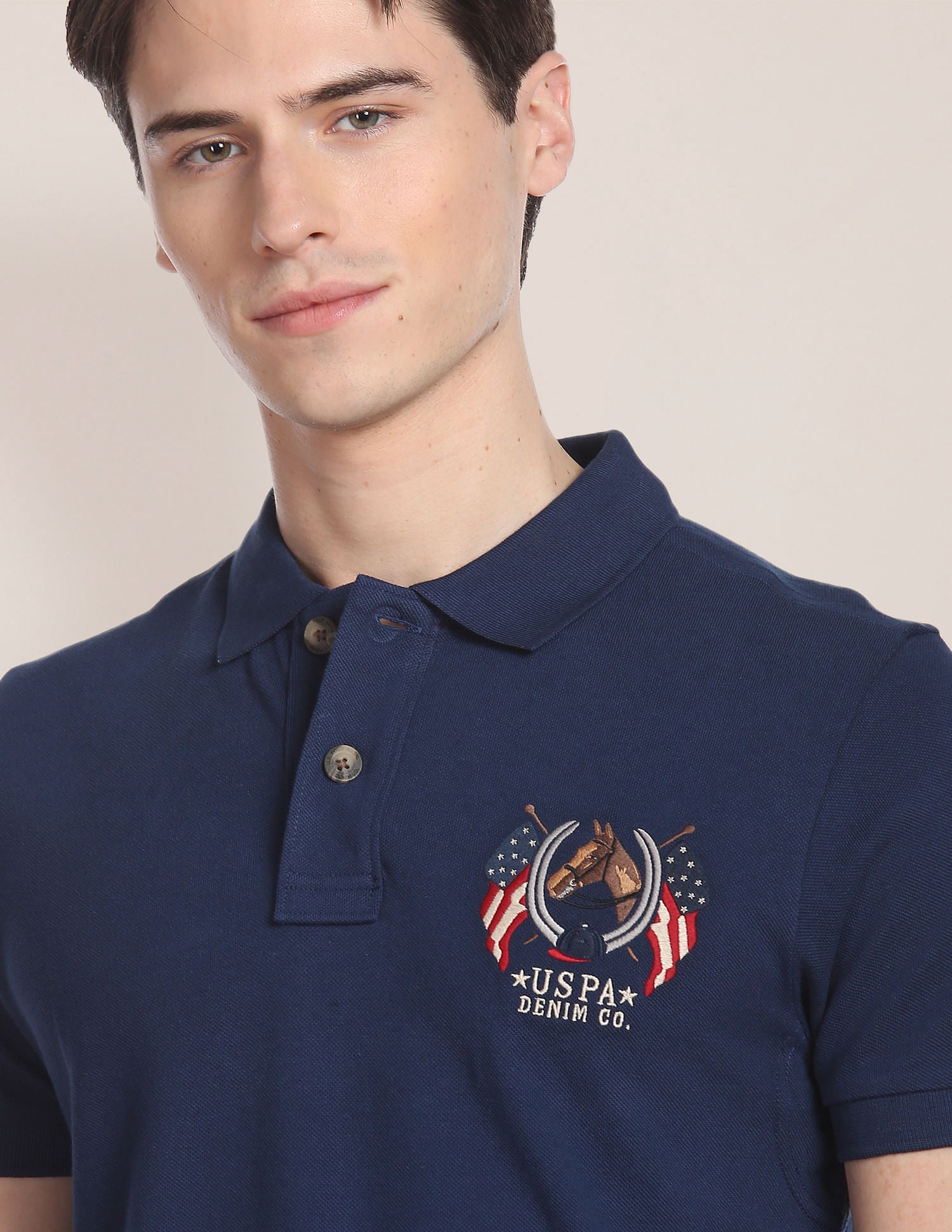 Cotton Solid Polo Shirt Dark Blue - U.S. Polo Assn. India | Large