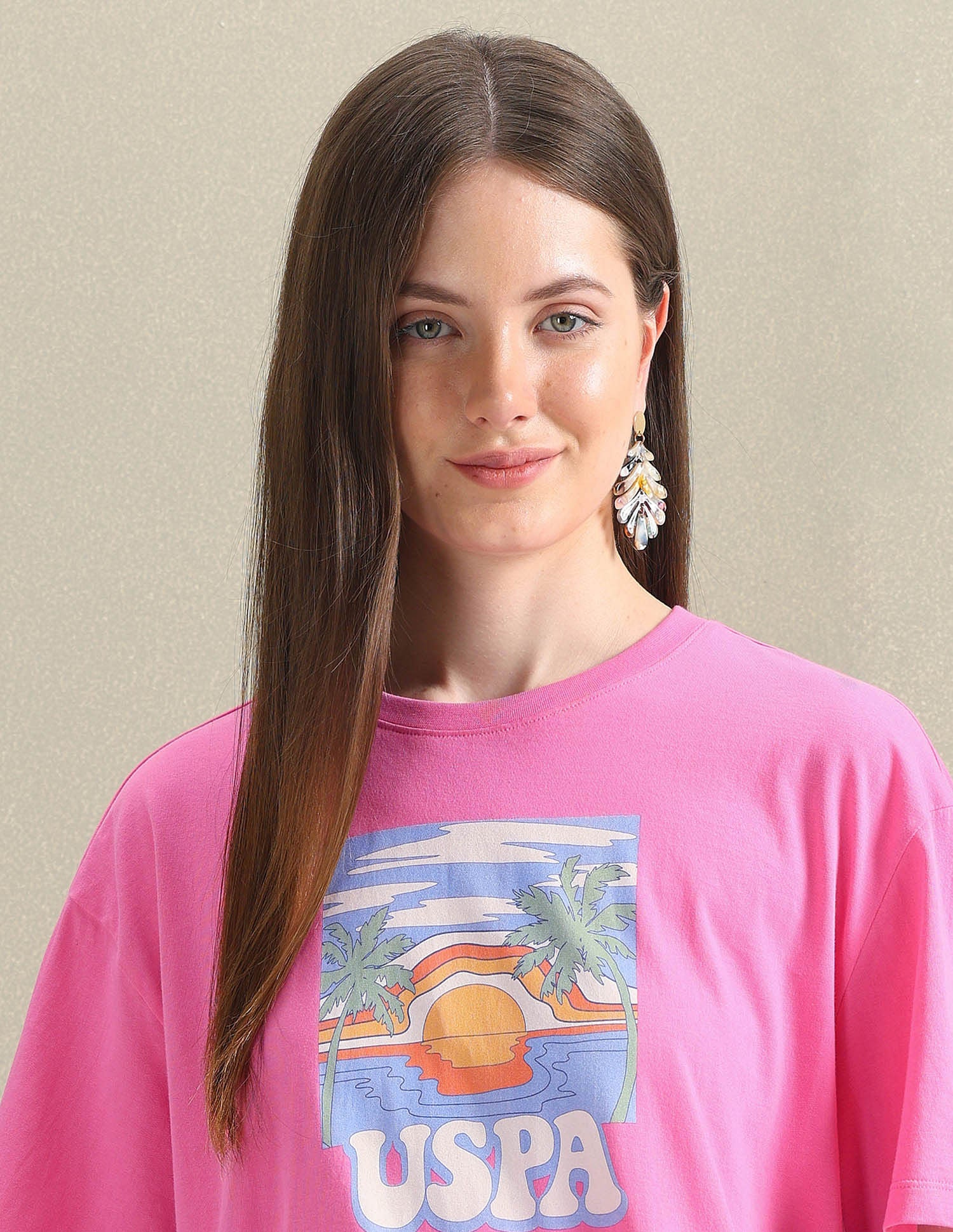 Graphic Print Boyfriend T-Shirt Pink - U.S. POLO ASSN. | Large