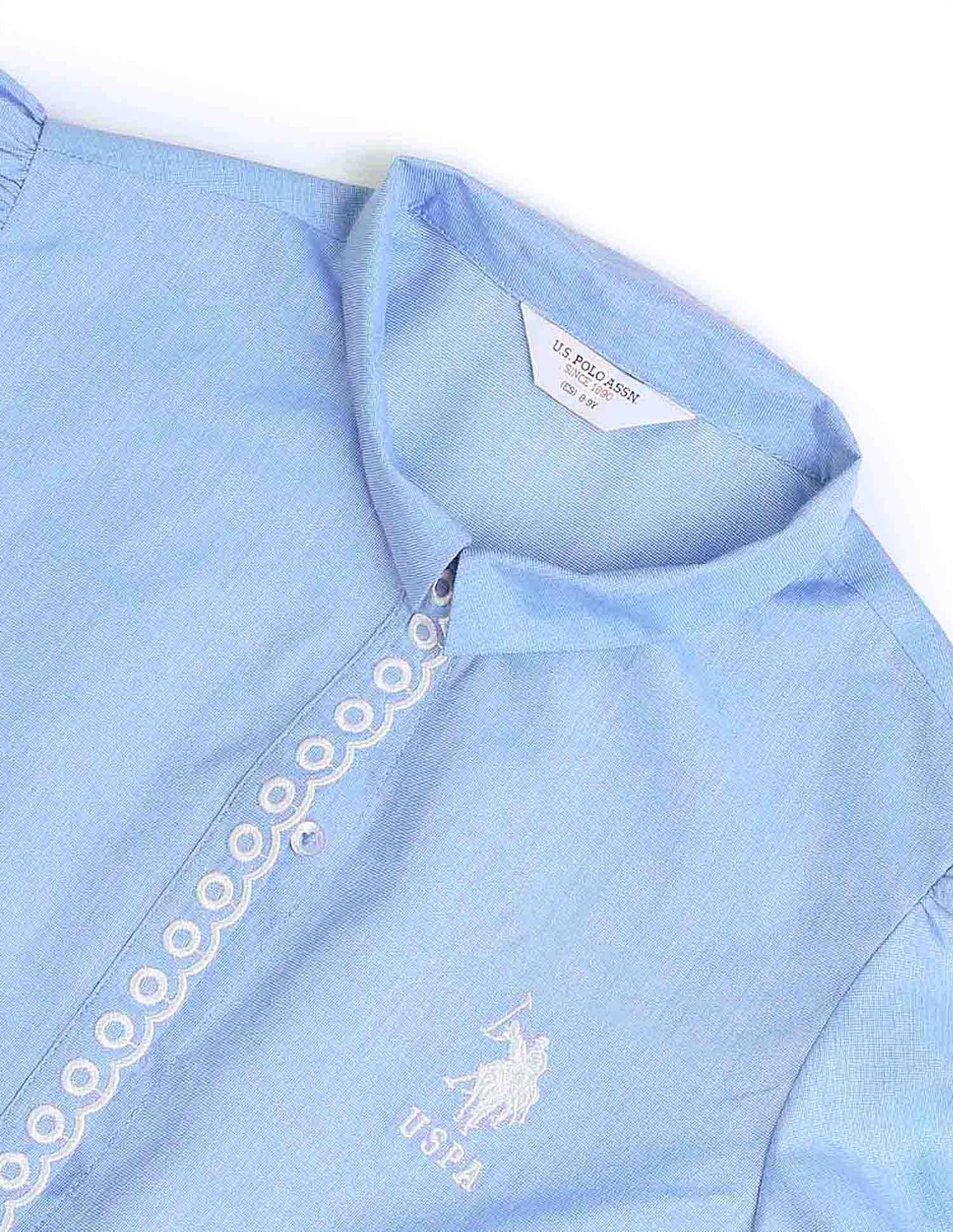 Girls Embroidered Fit & Flare Dress Light Blue - U.S. POLO ASSN. | Large