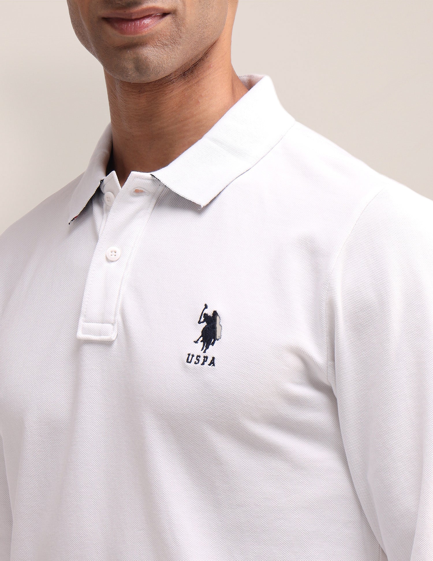 Solid Cotton Muscle Fit Polo Shirt White - U.S. Polo Assn. India | Large