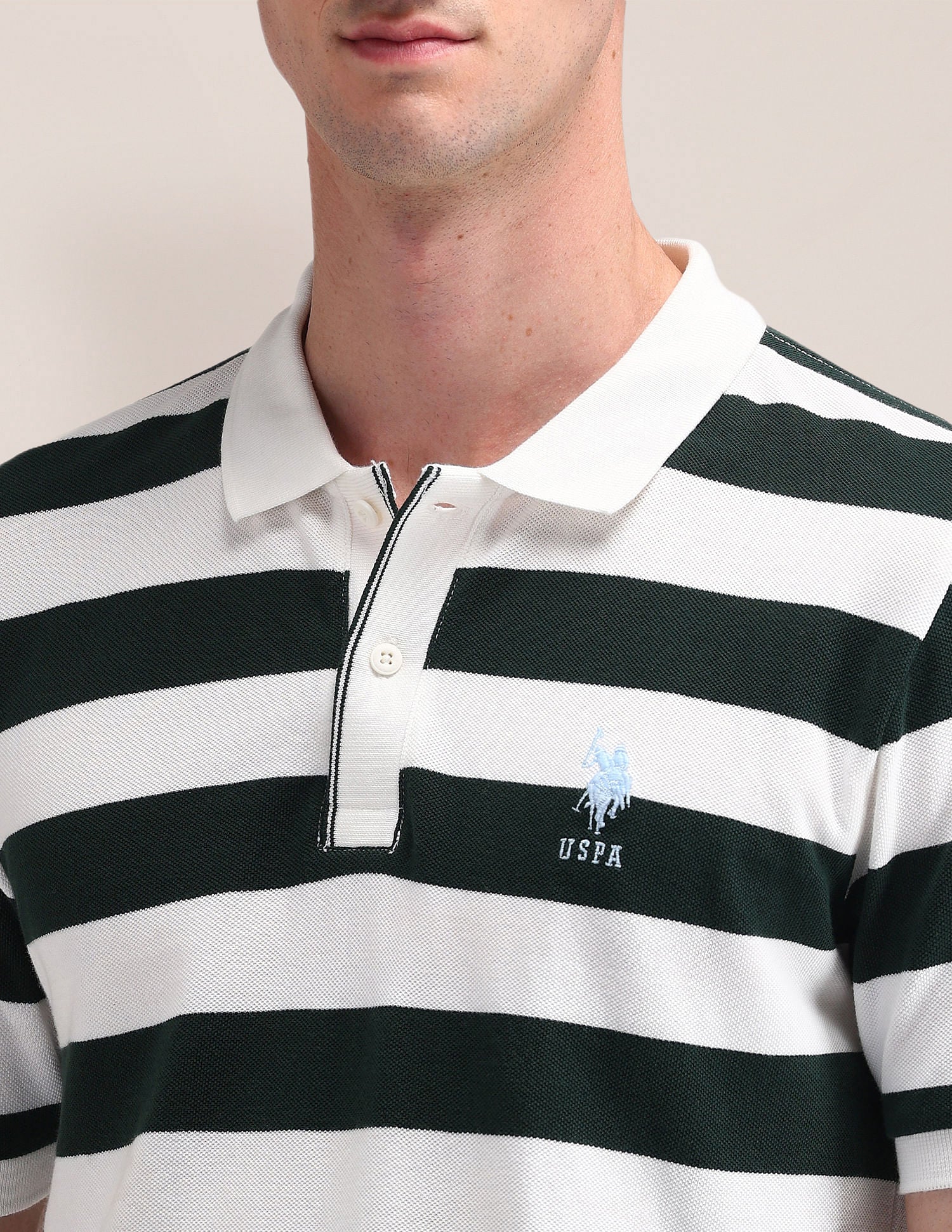 Slim Fit Horizontal Striped Polo Shirt Dark-Green - U.S. Polo Assn. India | Large