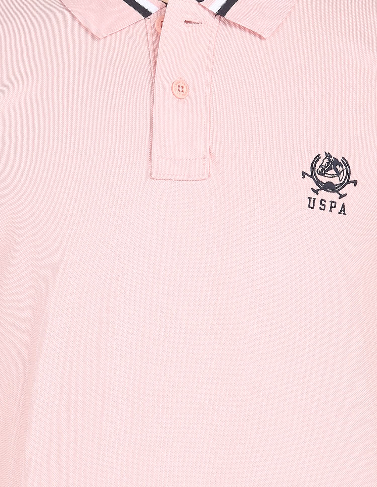 Men Pink Cotton Solid Polo Shirt Pink - U.S. POLO ASSN. | Large