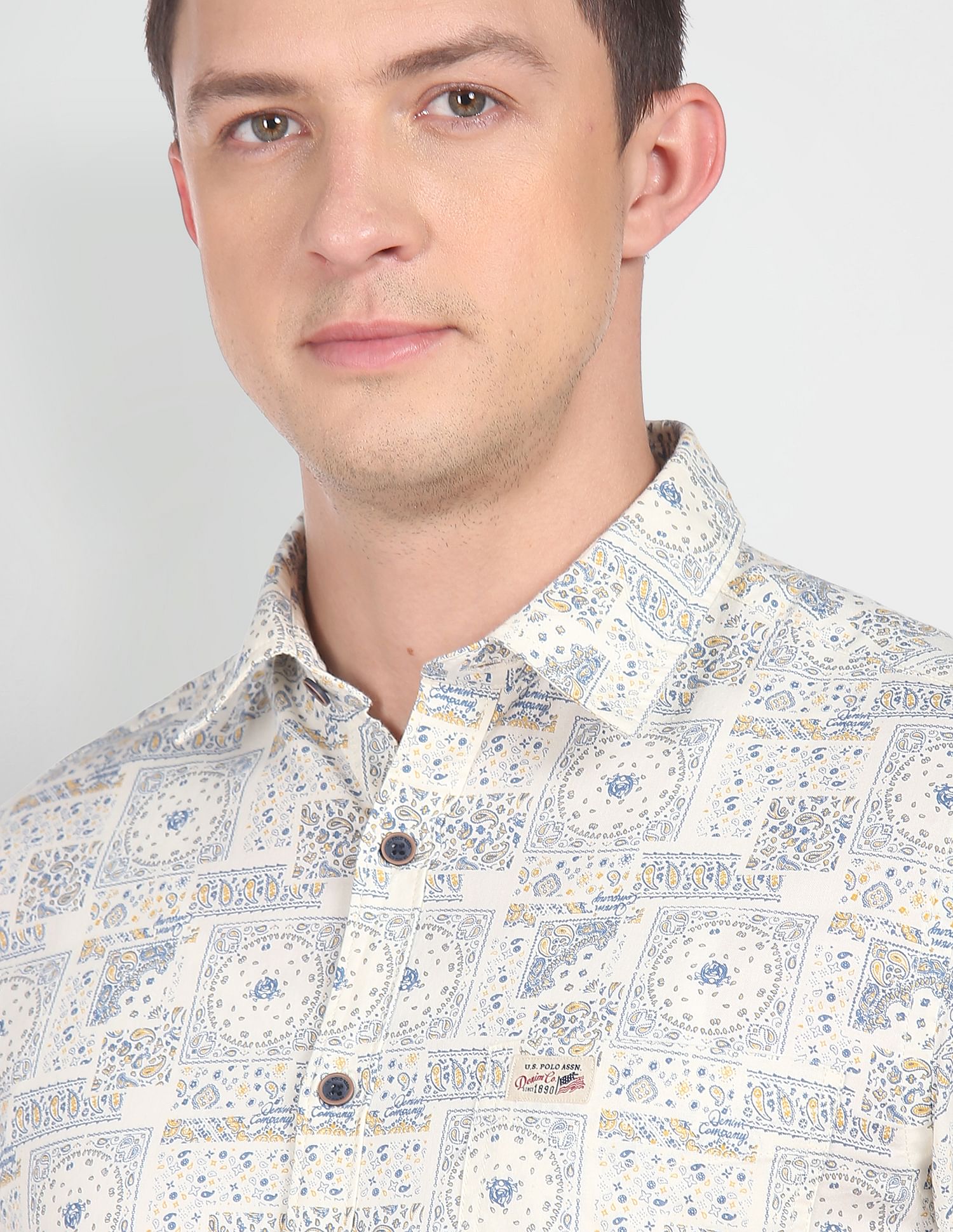 Paisley Print Cotton Casual Shirt Ivory - U.S. POLO ASSN. | Large