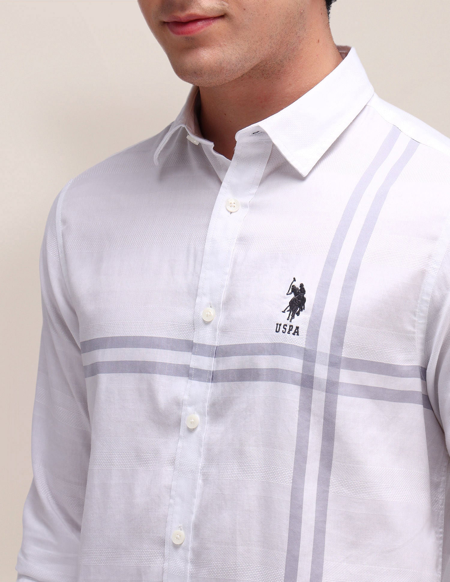 Horizontal Striped Regular Fit Shirt White - U.S. POLO ASSN. | Large